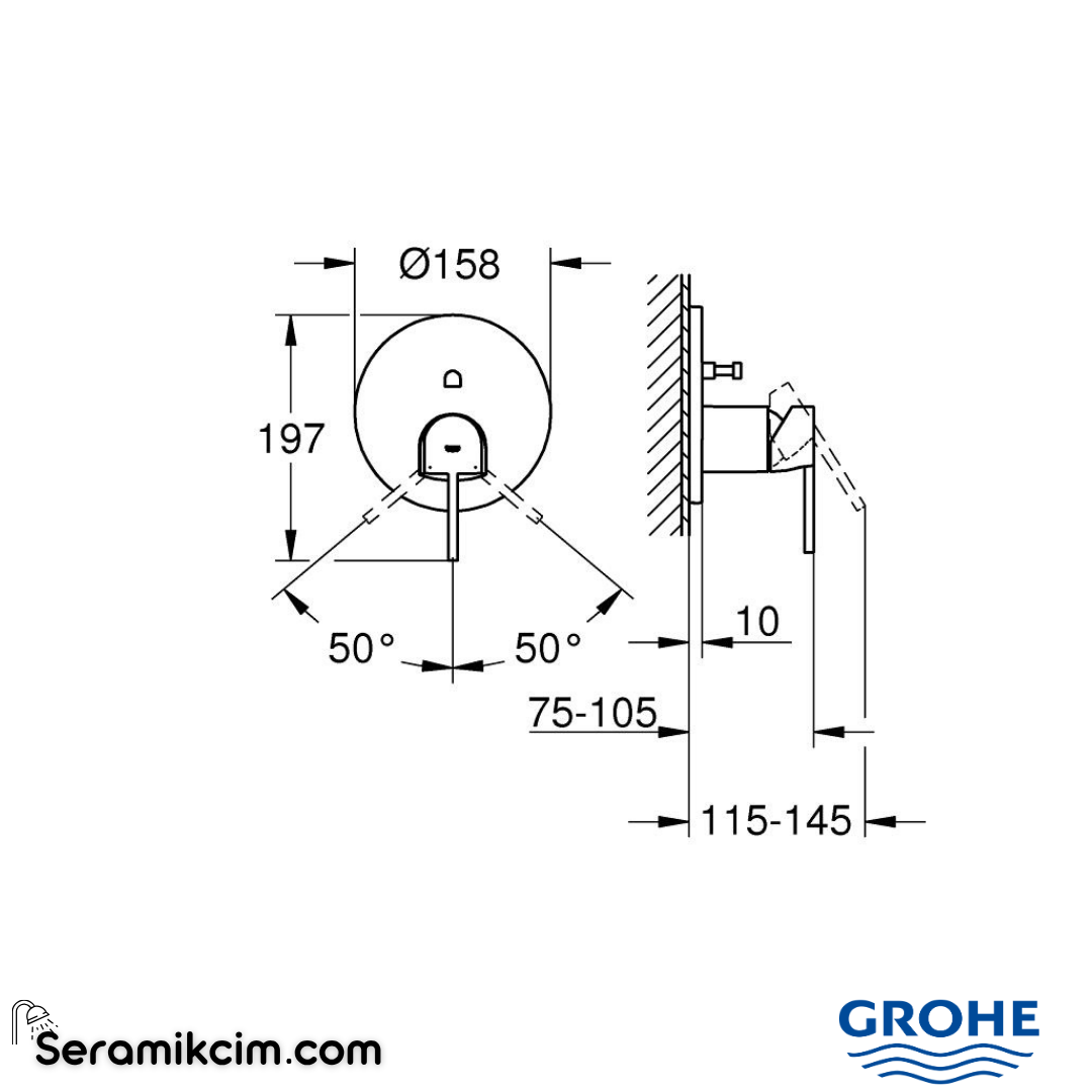 Grohe Plus Ankastre Banyo/Duş Bataryası (Sıva Üstü Grubu) Krom 24060003 - 24060003