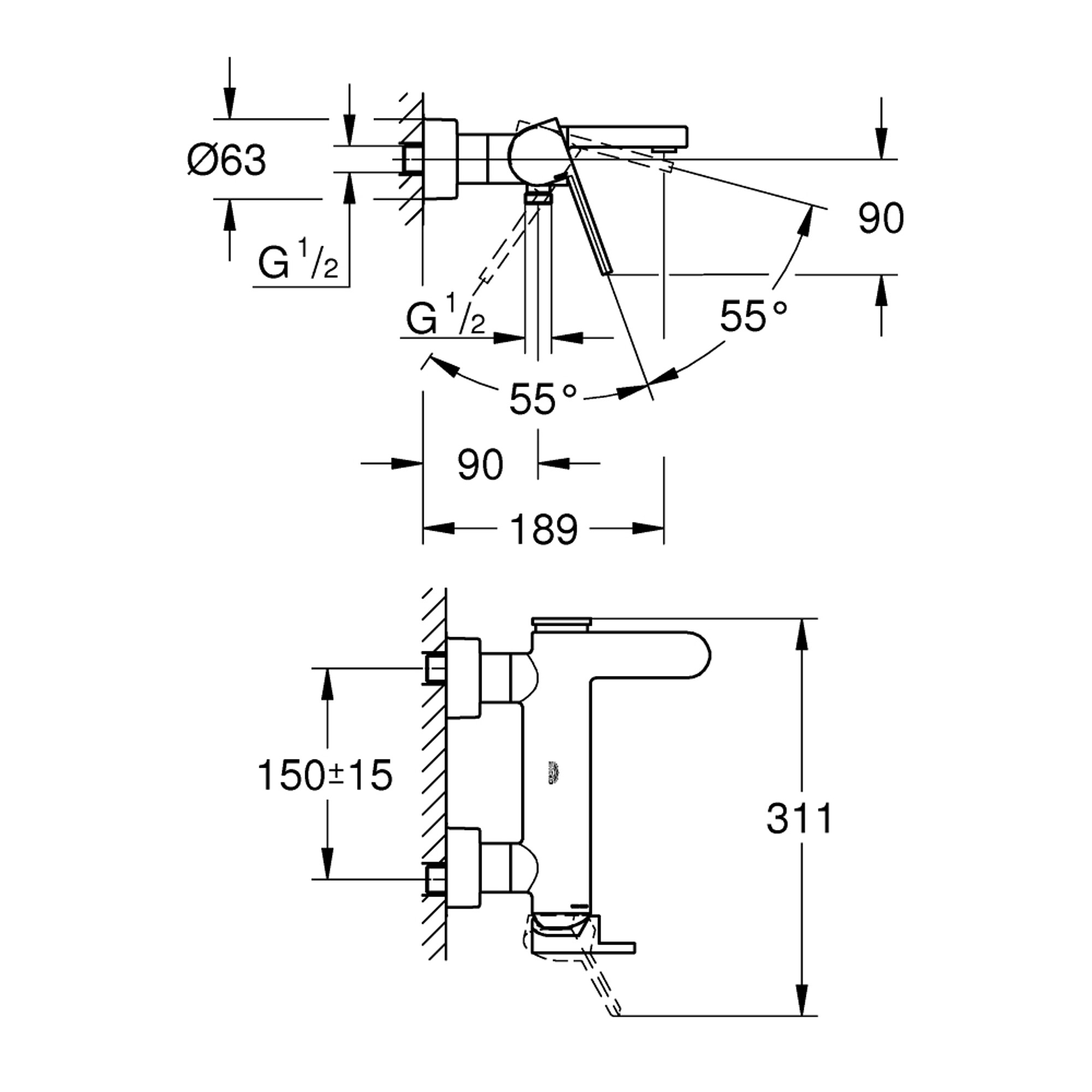 Grohe Plus Banyo Bataryası Fırçalı Sert Grafit 33553AL3