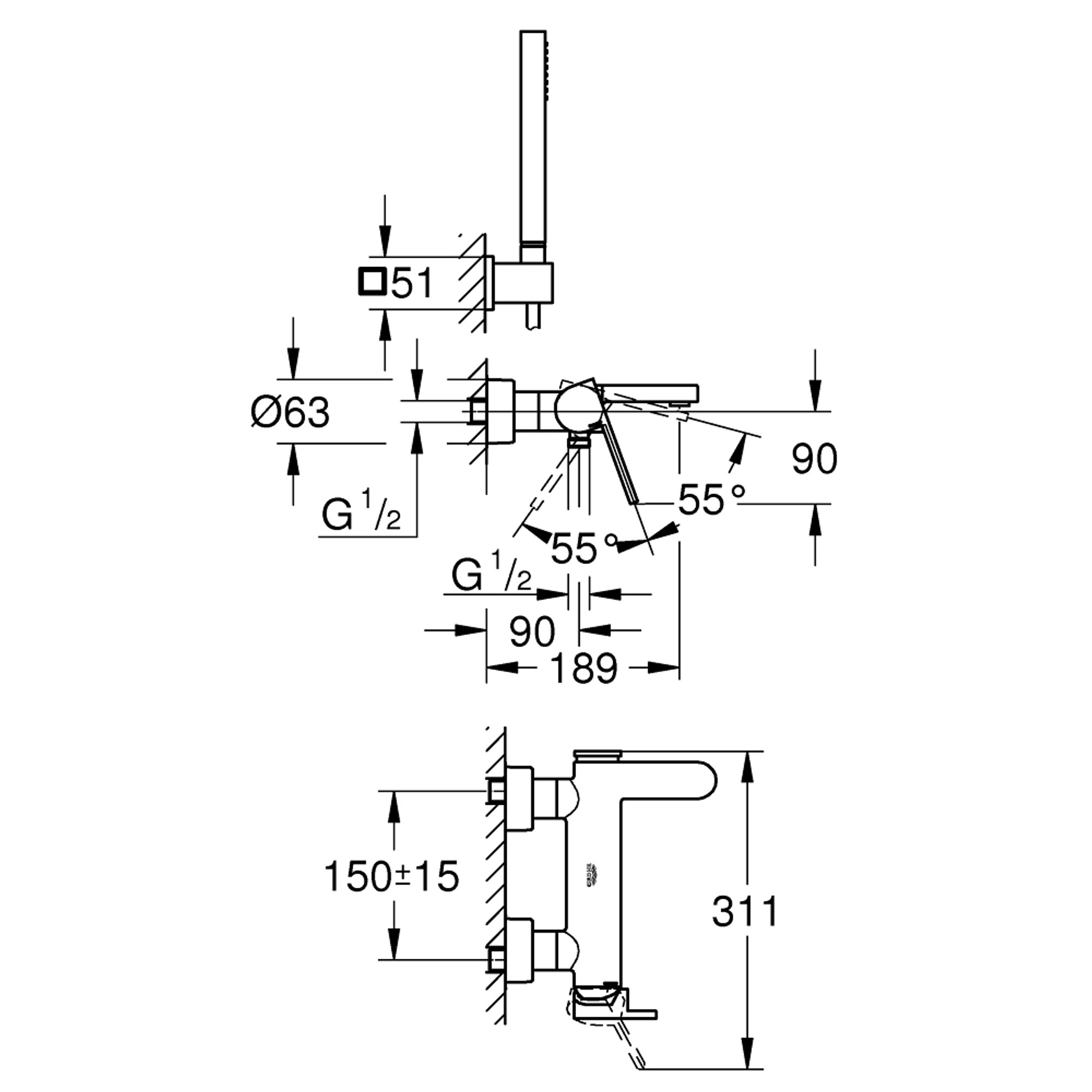 Grohe Plus Banyo Bataryası Krom 33547003