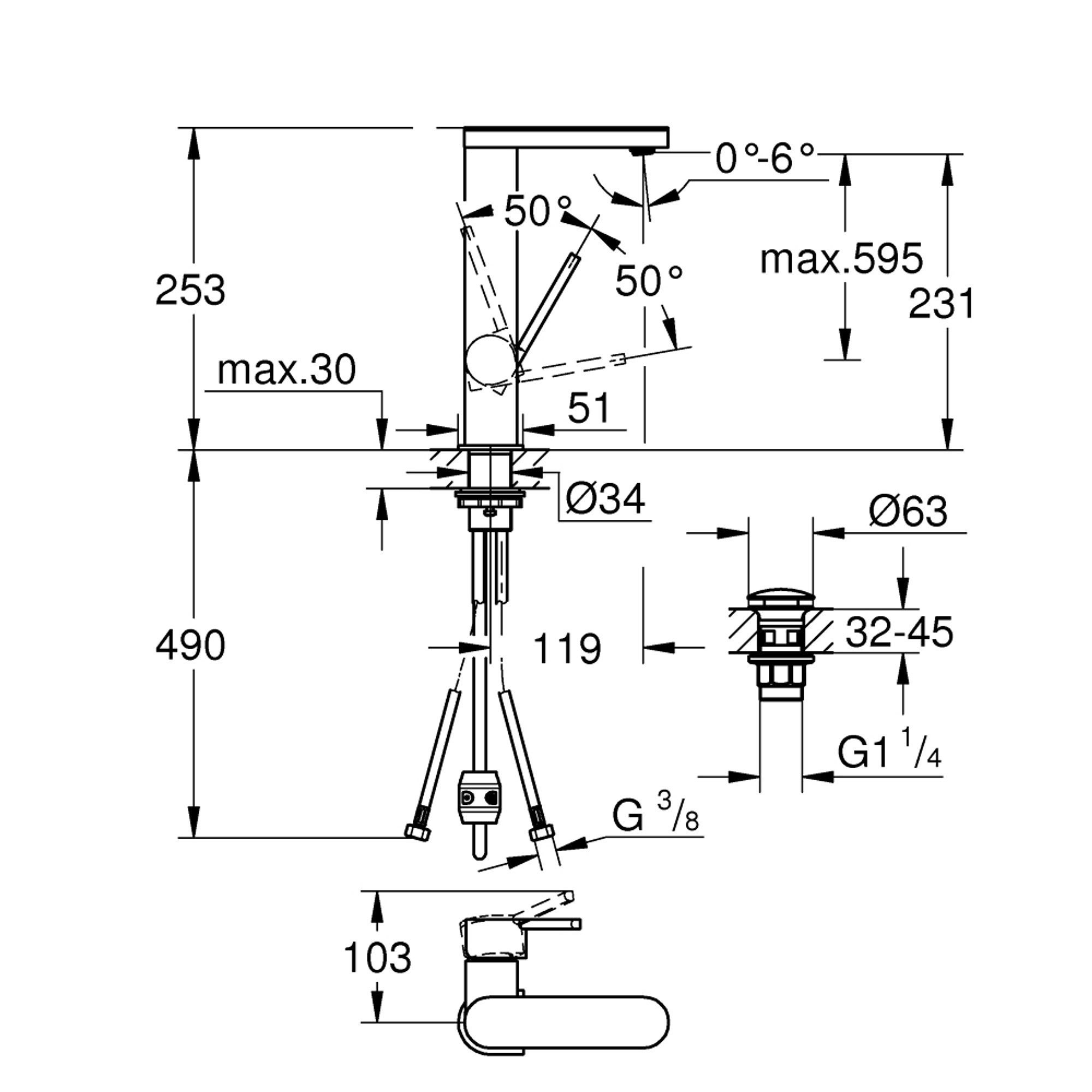 Grohe Plus Lavabo Bataryası L Boy Krom 23844003
