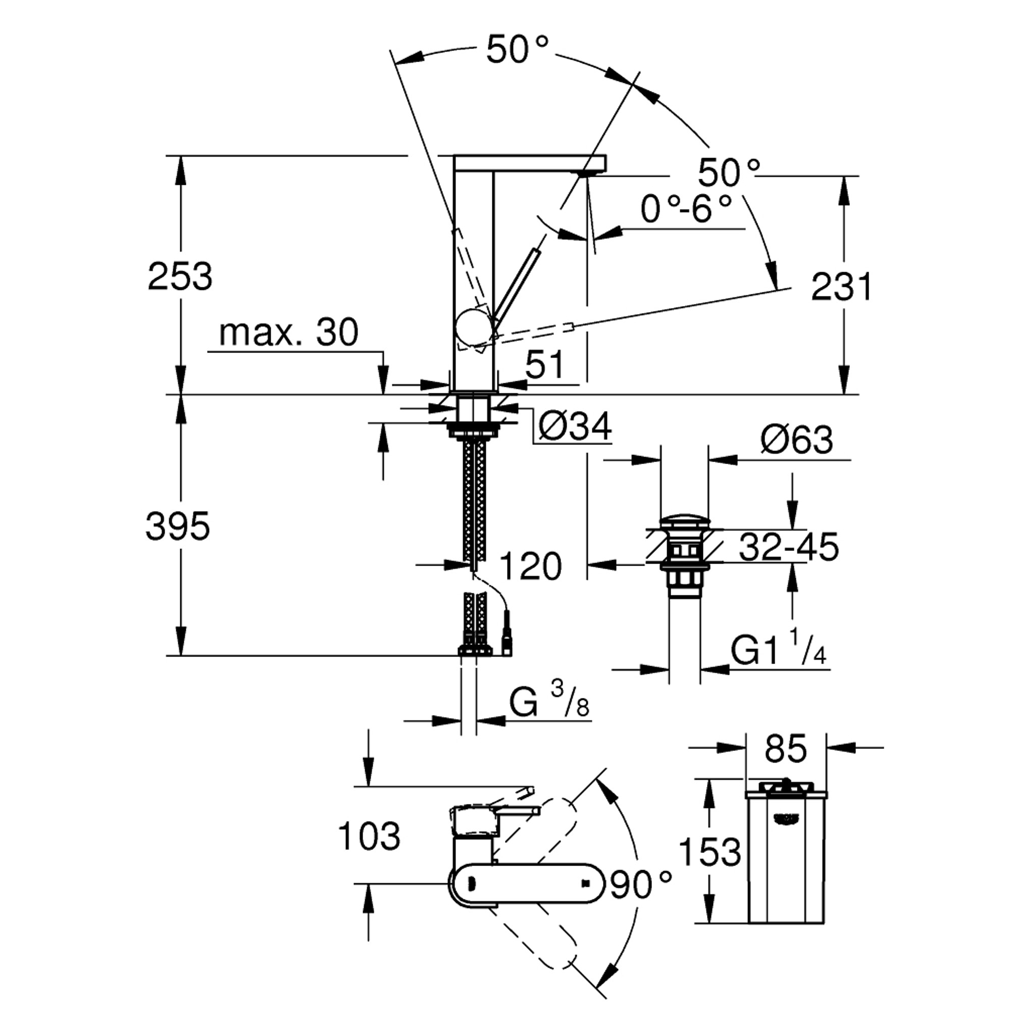 Grohe Plus Lavabo Bataryası LED Ekranlı L Boy Krom 23959003