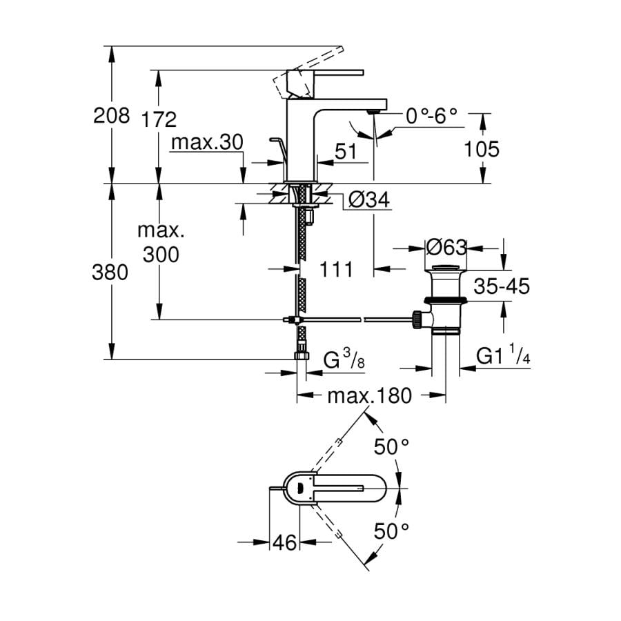 Grohe Plus Lavabo Bataryası, Sifon Kumandalı Krom 32612003