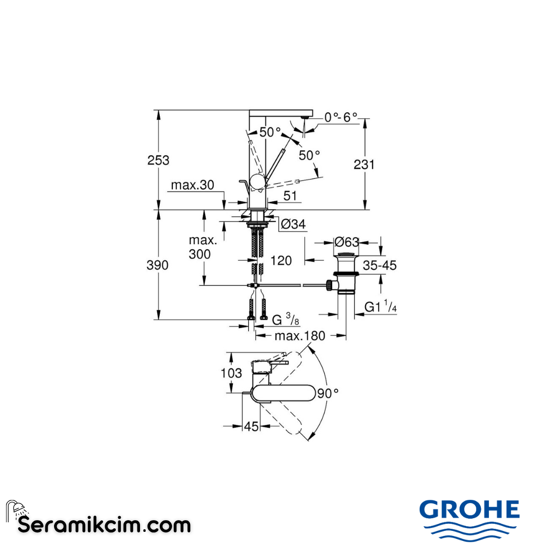 Grohe Plus Yüksek Lavabo Bataryası, Sifon Kumandalı Krom 23851003 - 23851003