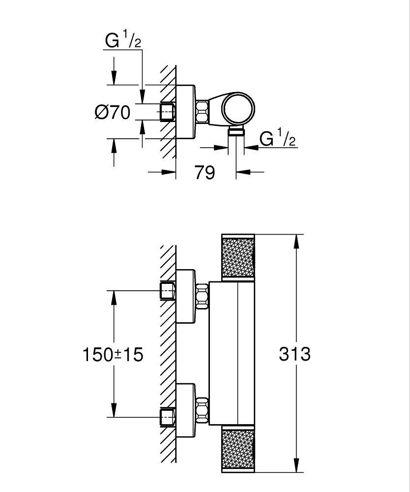 Grohe Precision Feel Banyo Bataryası Termostatik Mat Siyah 347902430