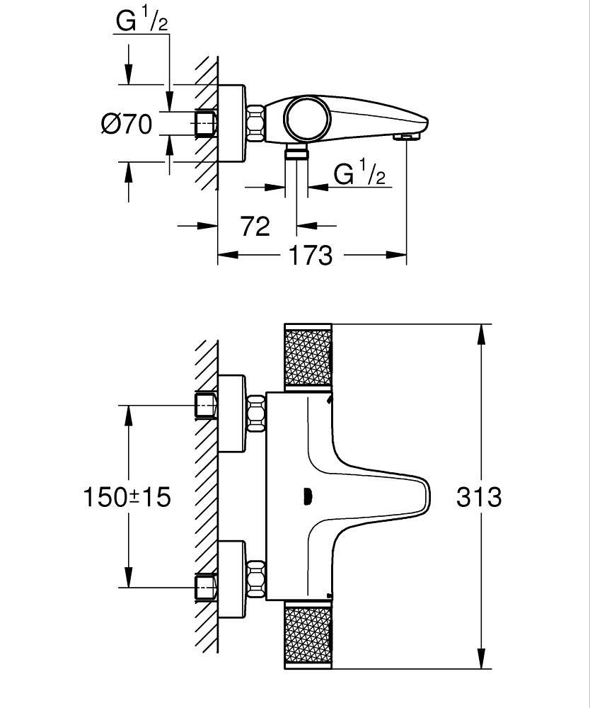 Grohe Precision Feel  Termostatik Banyo Bataryası Mat Siyah 347882430