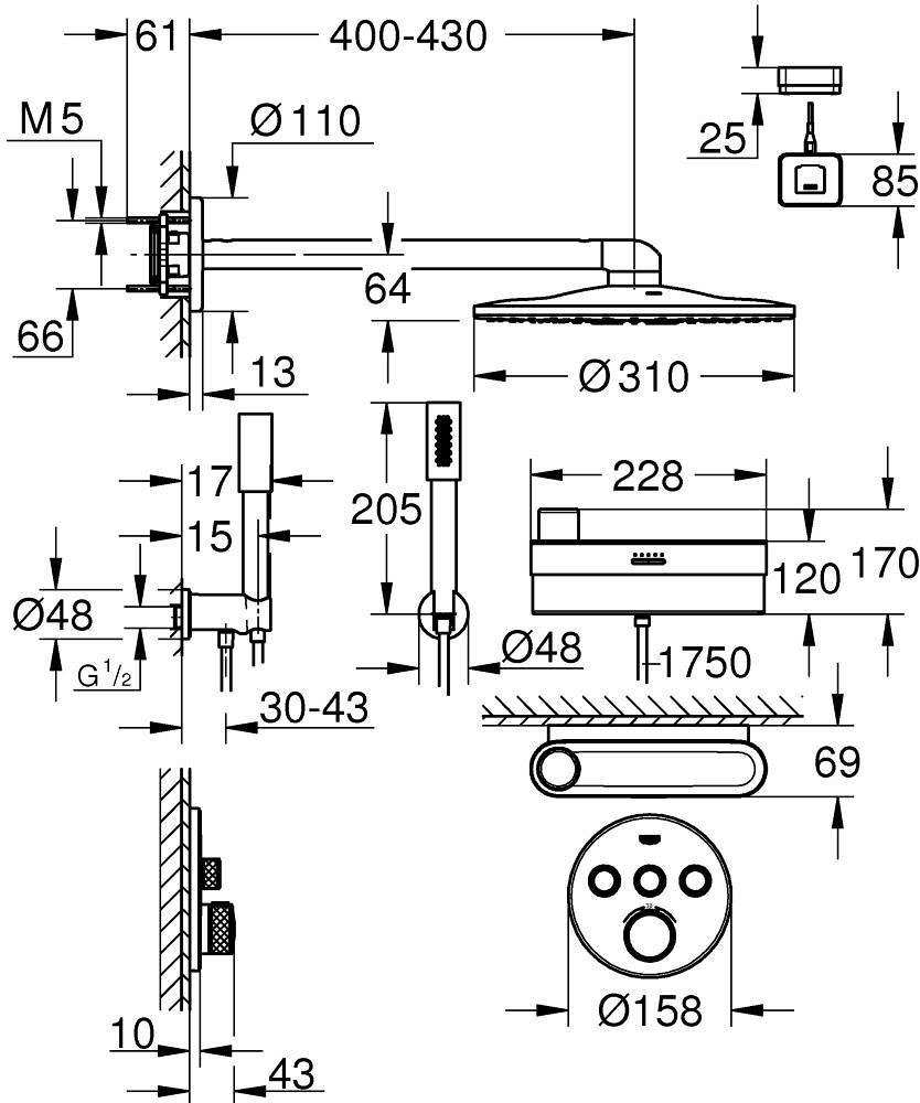 Grohe PureFoam Shower SmartControl Ankastre Banyo Bataryası Set Krom 1058120000