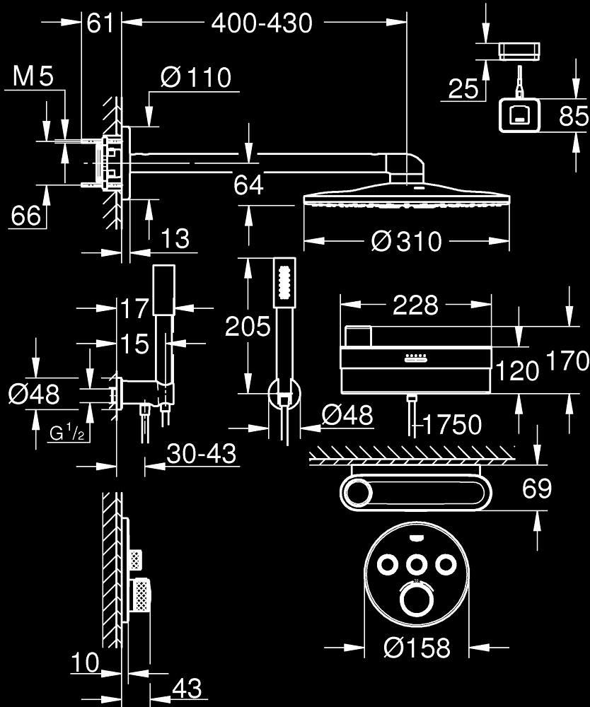 Grohe PureFoam SmartControl Ankastre Duş Seti Mat Siyah 105812KF00