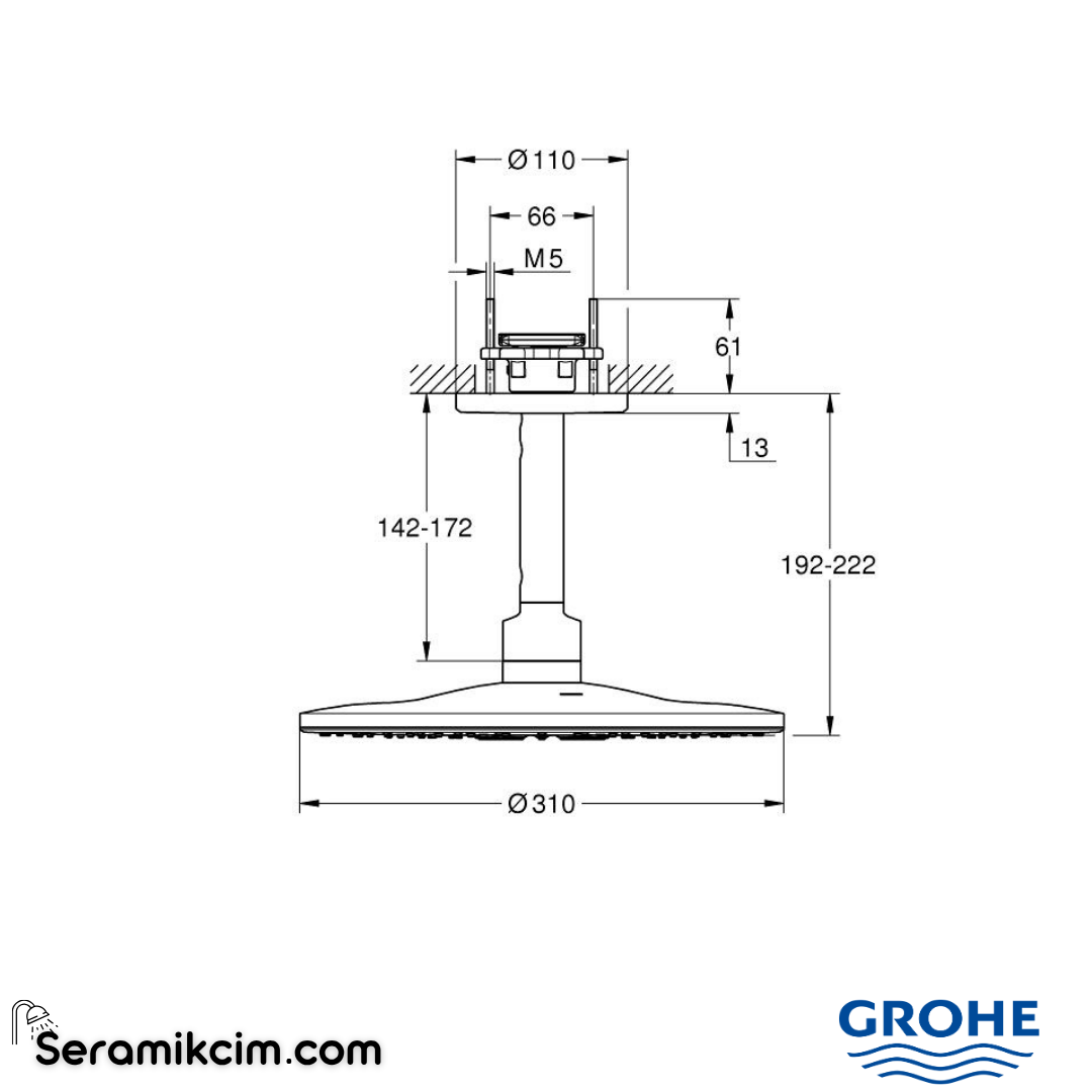 Grohe Rainshower 310 SmartActive Tepe Duşu Seti 2 Fonksiyonlu Krom 26477000 - 26477000