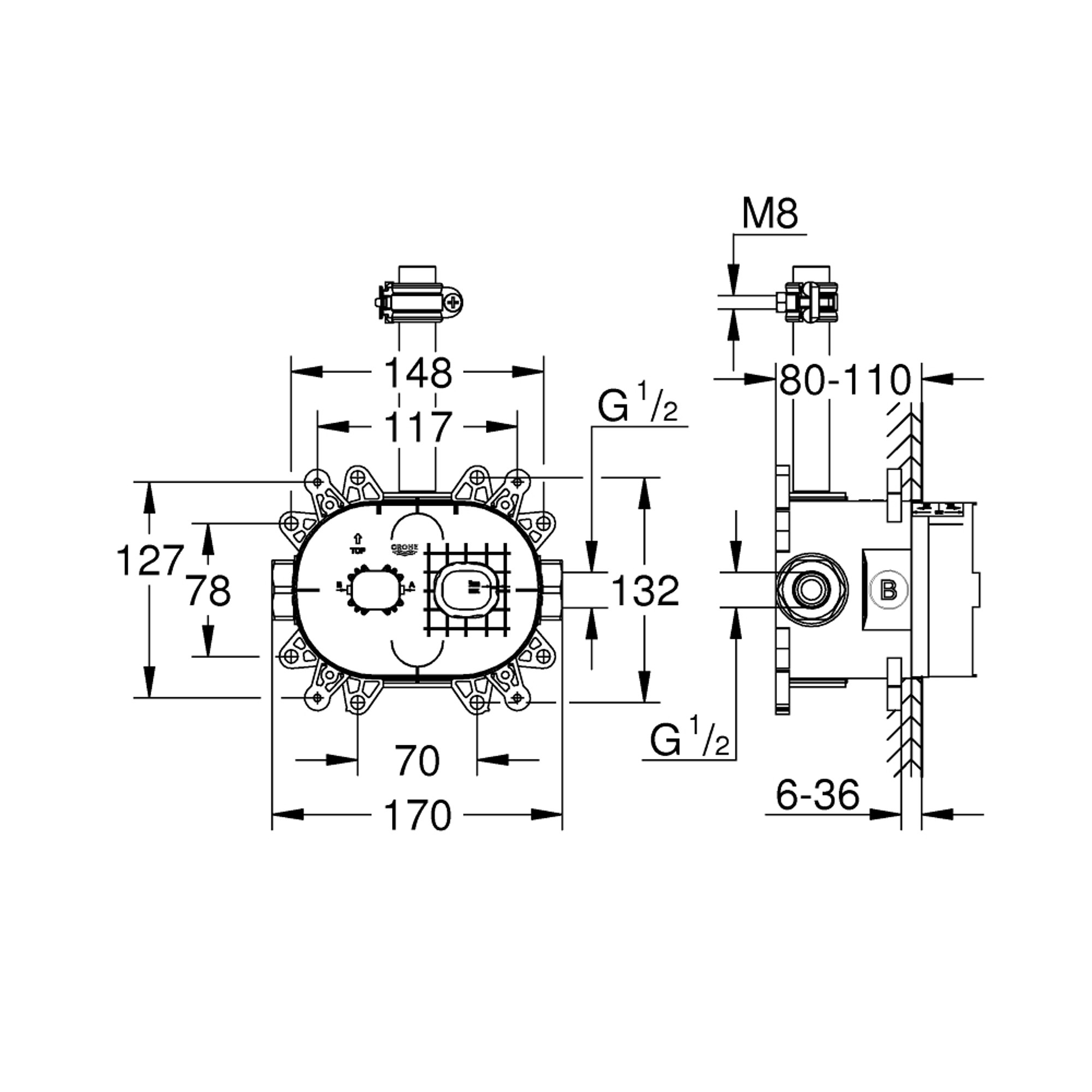 Grohe Rainshower 360 26254000 KoDLu Tepe Duşu İçin Ankastre İç Gövde 26264001