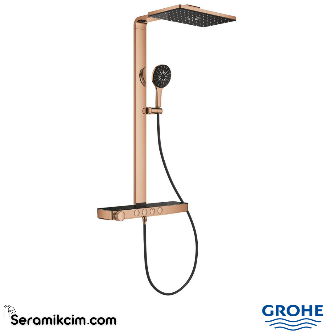 Grohe Rainshower Aqua Pure SmartControl Duş Sistemi, Duvara Monte, Termostatik Bataryalı Duş Kolonu, Parlak Bakır 100961DA00