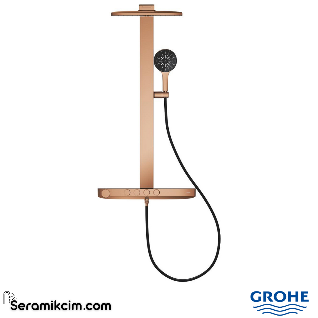Grohe Rainshower Aqua Pure SmartControl Duş Sistemi, Duvara Monte, Termostatik Bataryalı Duş Kolonu, Parlak Bakır 100961DA00
