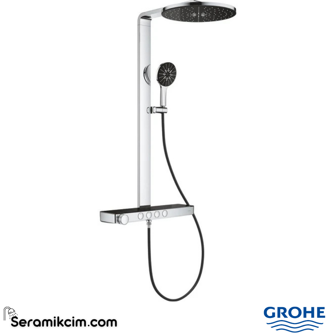 Grohe Rainshower Aqua Pure SmartControl Duş Sistemi, Duvara Monte, Termostatik Bataryalı Duş Kolonu, Siyah-Krom 100964KI00