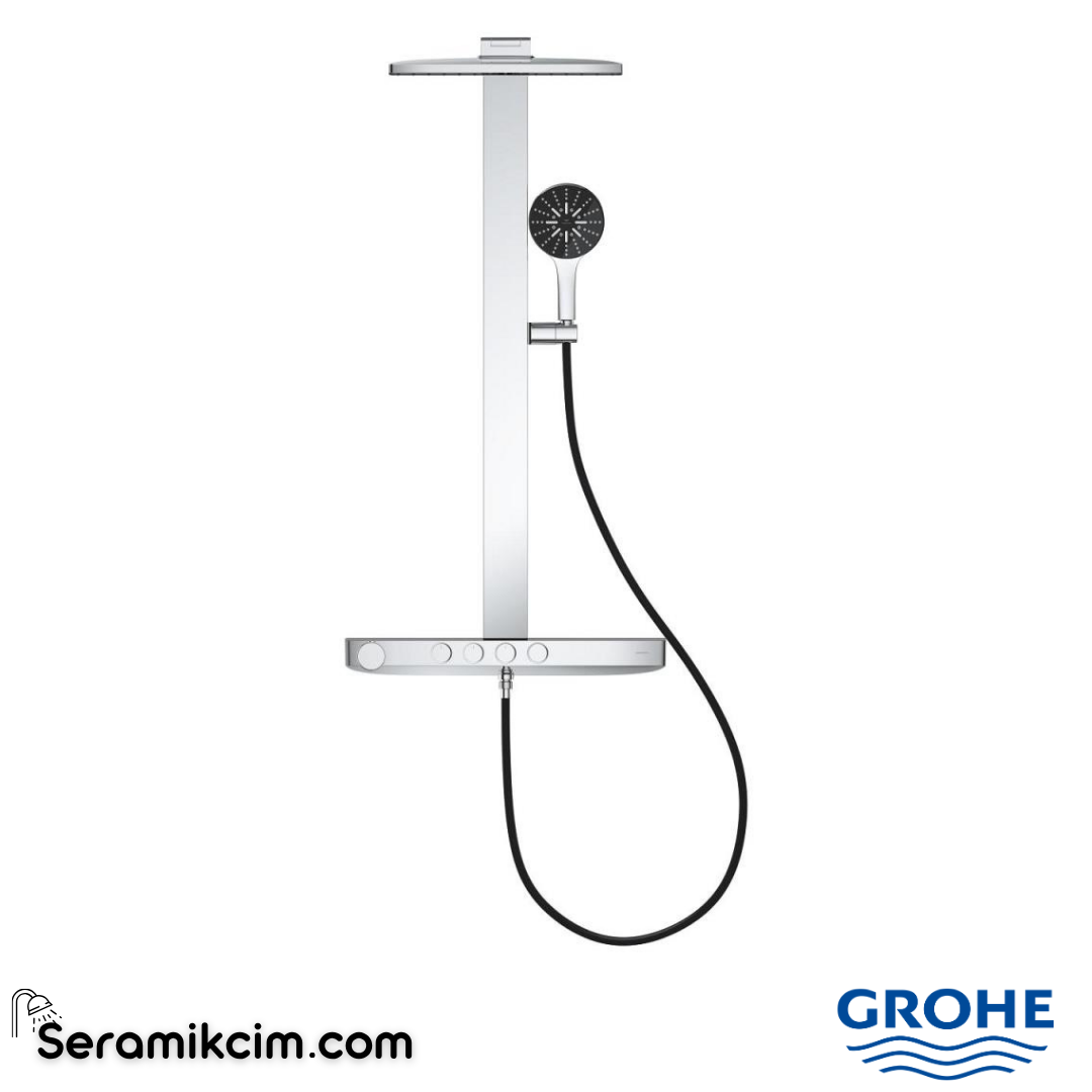 Grohe Rainshower Aqua Pure SmartControl Duş Sistemi, Duvara Monte, Termostatik Bataryalı Duş Kolonu, Siyah-Krom 100961KI00