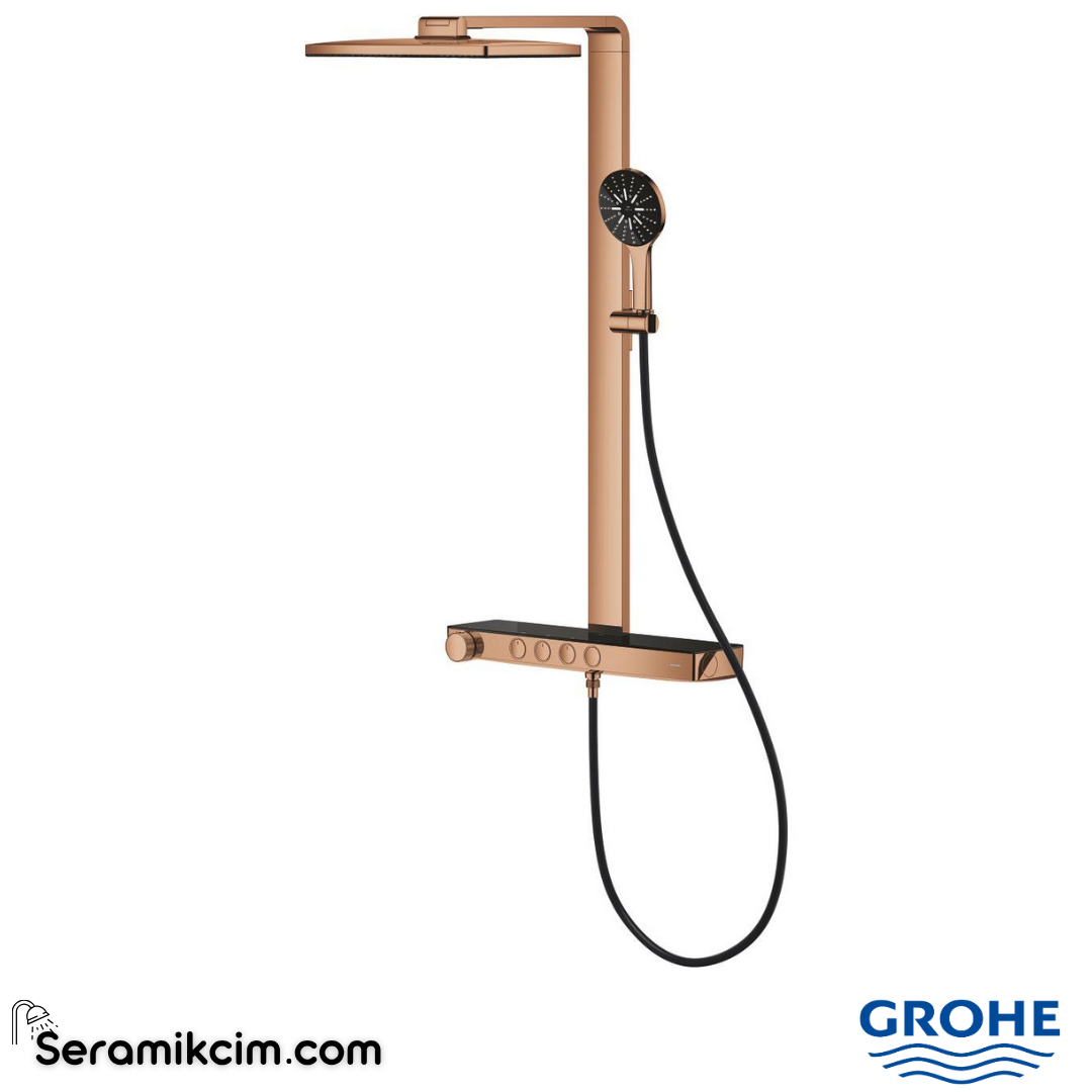 Grohe Rainshower Aqua Pure SmartControl Duş Sistemi, Duvara Monte, Termostatik Bataryalı Duş Kolonu, Parlak Bakır 100961DA00