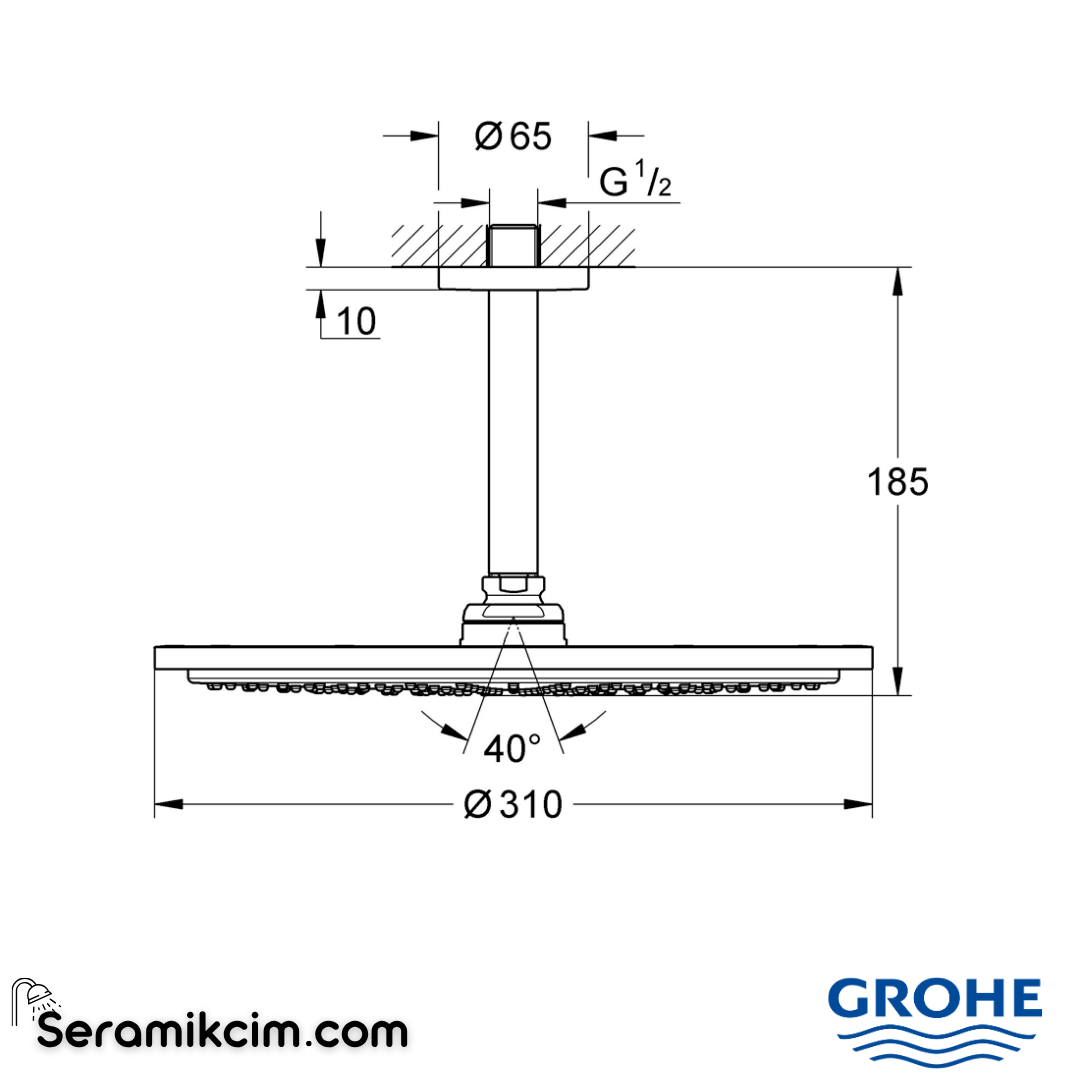 Grohe Rainshower Cosmopolitan 310 Tepe Duşu Seti 31 cm, Parlak Nikel 26067BE0