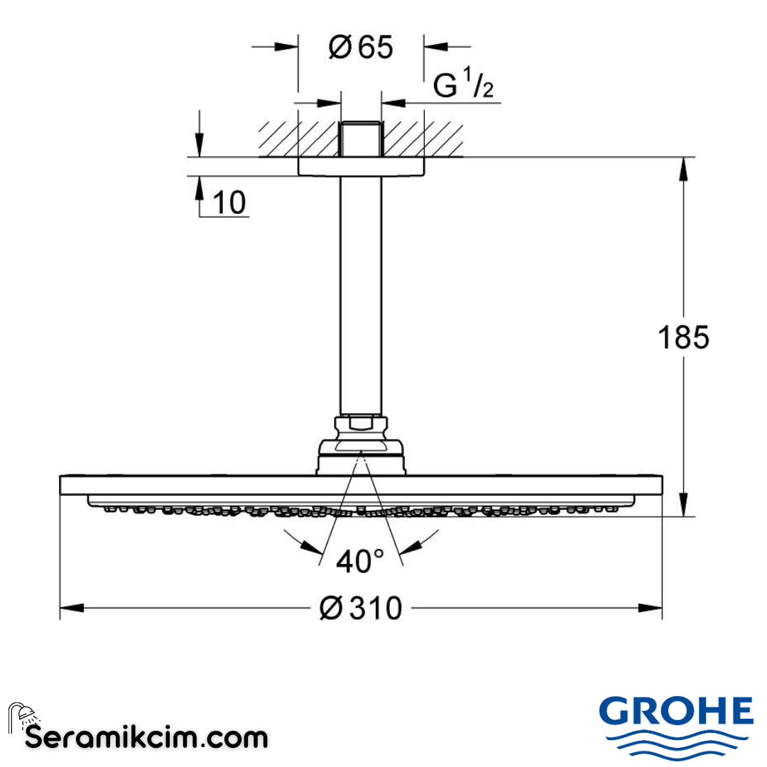 Grohe Rainshower Cosmopolitan 310 Tepe Duşu Seti 31 cm, Fırçalı Sert Grafit 26067AL0 - 26067AL0