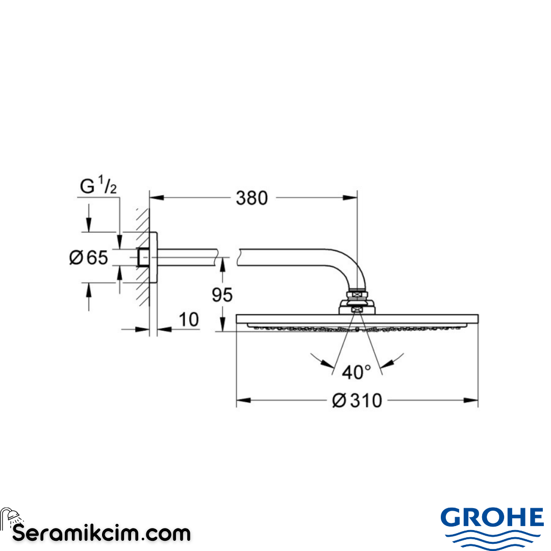 Grohe Rainshower Cosmopolitan 310 Tepe Duşu Seti 31 cm, Parlak Nikel 26066BE0
