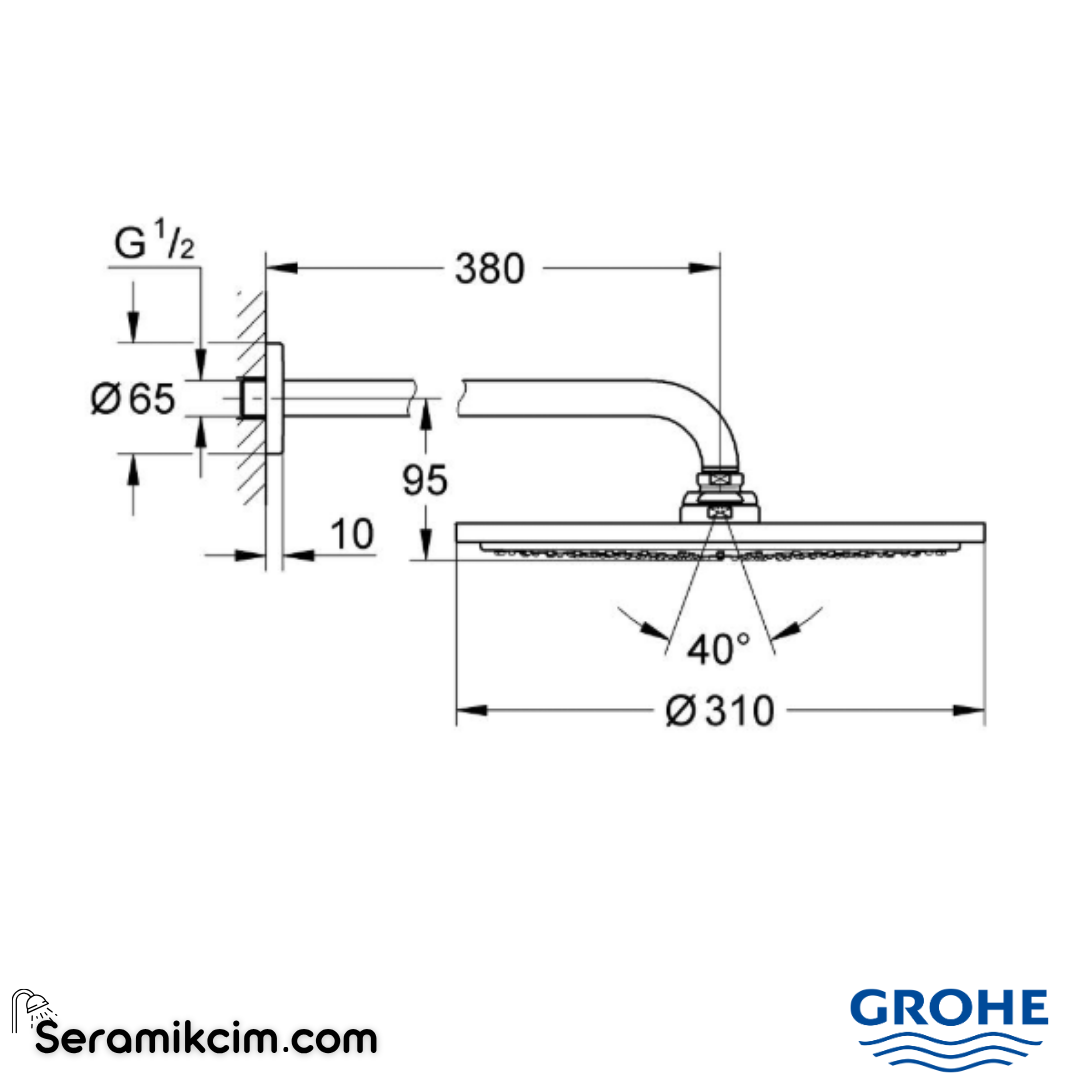 Grohe Rainshower Cosmopolitan Tepe Duşu ve Dirseği 38cm Brushed Hard Graphite 26066AL0