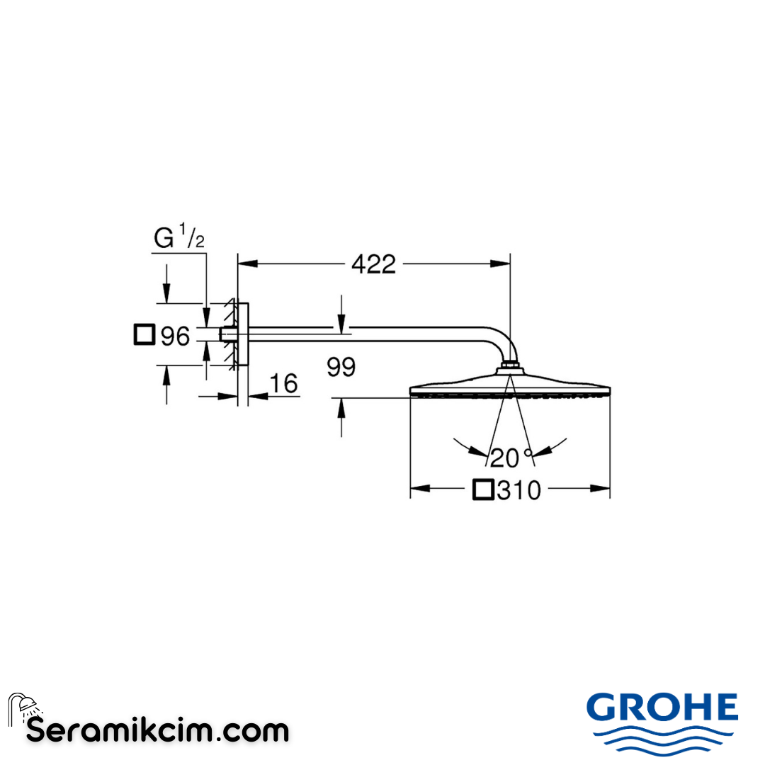 Grohe Rainshower Mono 310 Cube Duvardan Tepe Duşu Seti Krom 26563000