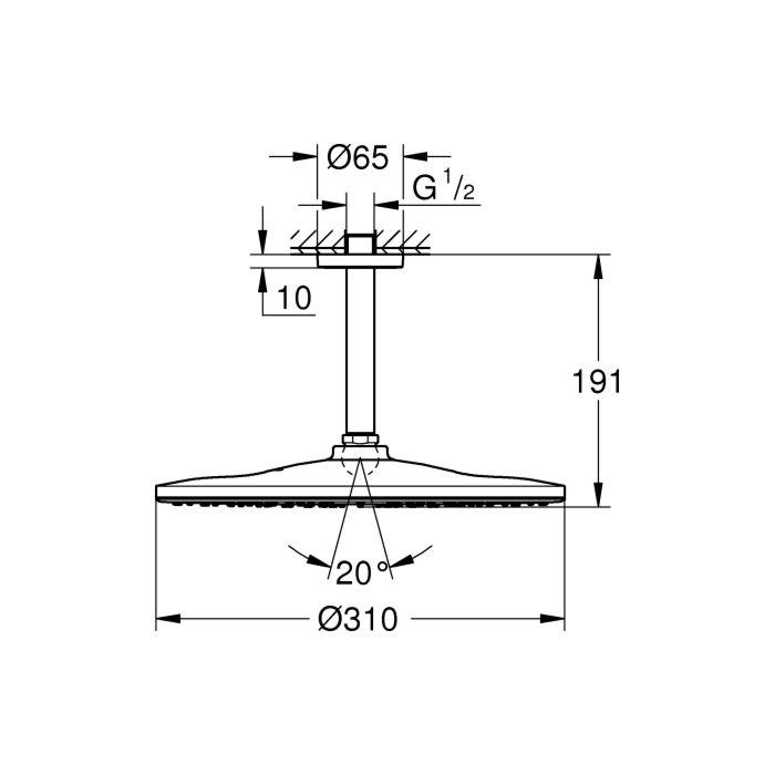Grohe Rainshower Mono 310 Cube Tavandan Tepe Duşu Seti, Mat Siyah - 22122KF0