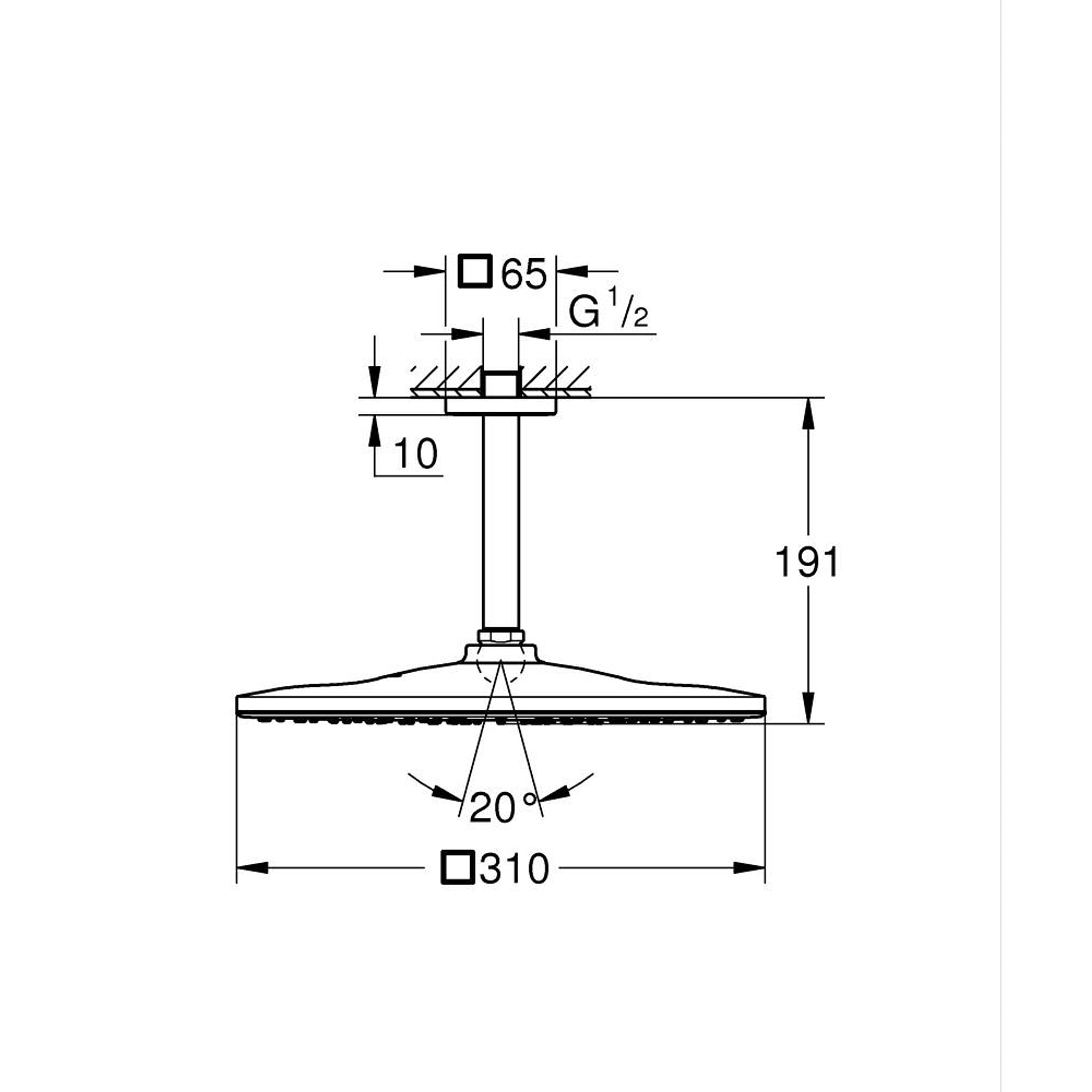 Grohe Rainshower Mono 310 Cube Tavandan Tepe Duşu Seti 1 Fonksiyonlu Saten Çelik (Satin Steel) 26566MS0