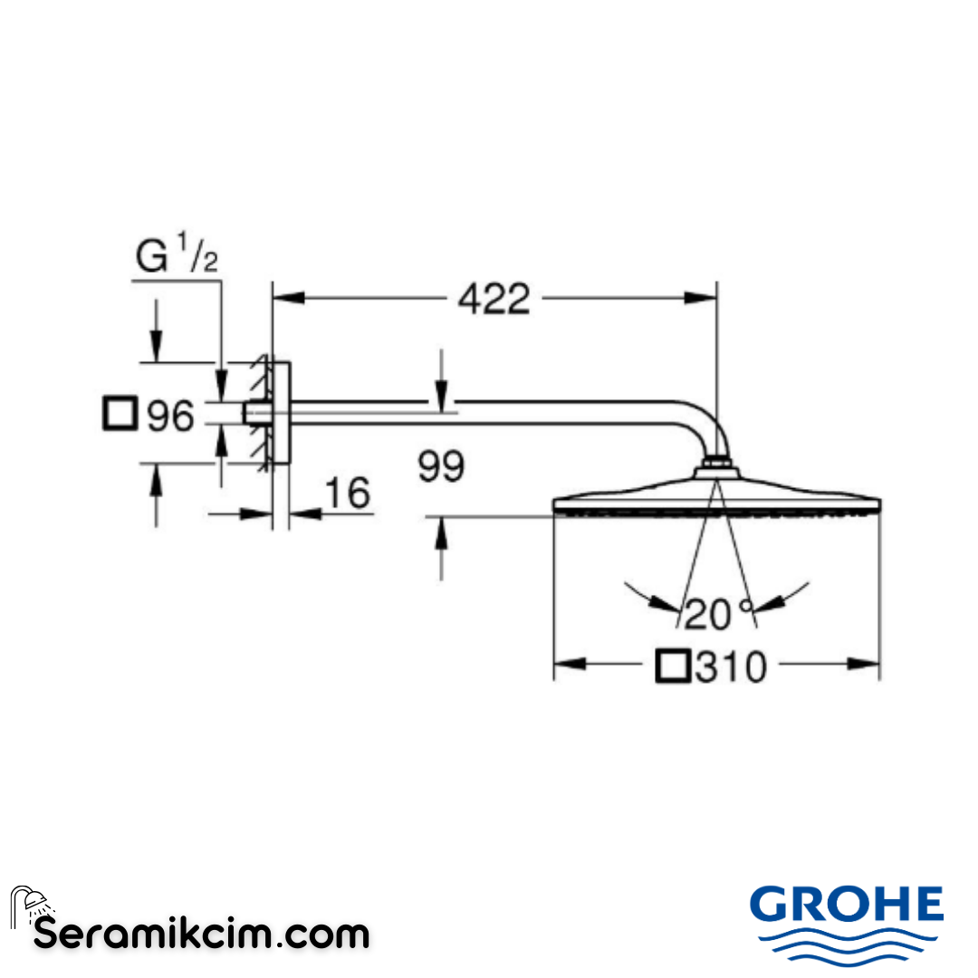 Grohe Rainshower Mono 310 Cube Tepe Duşu Seti, 31 cm, Tek Akışlı, Fırçalı Bakır 26564DL0