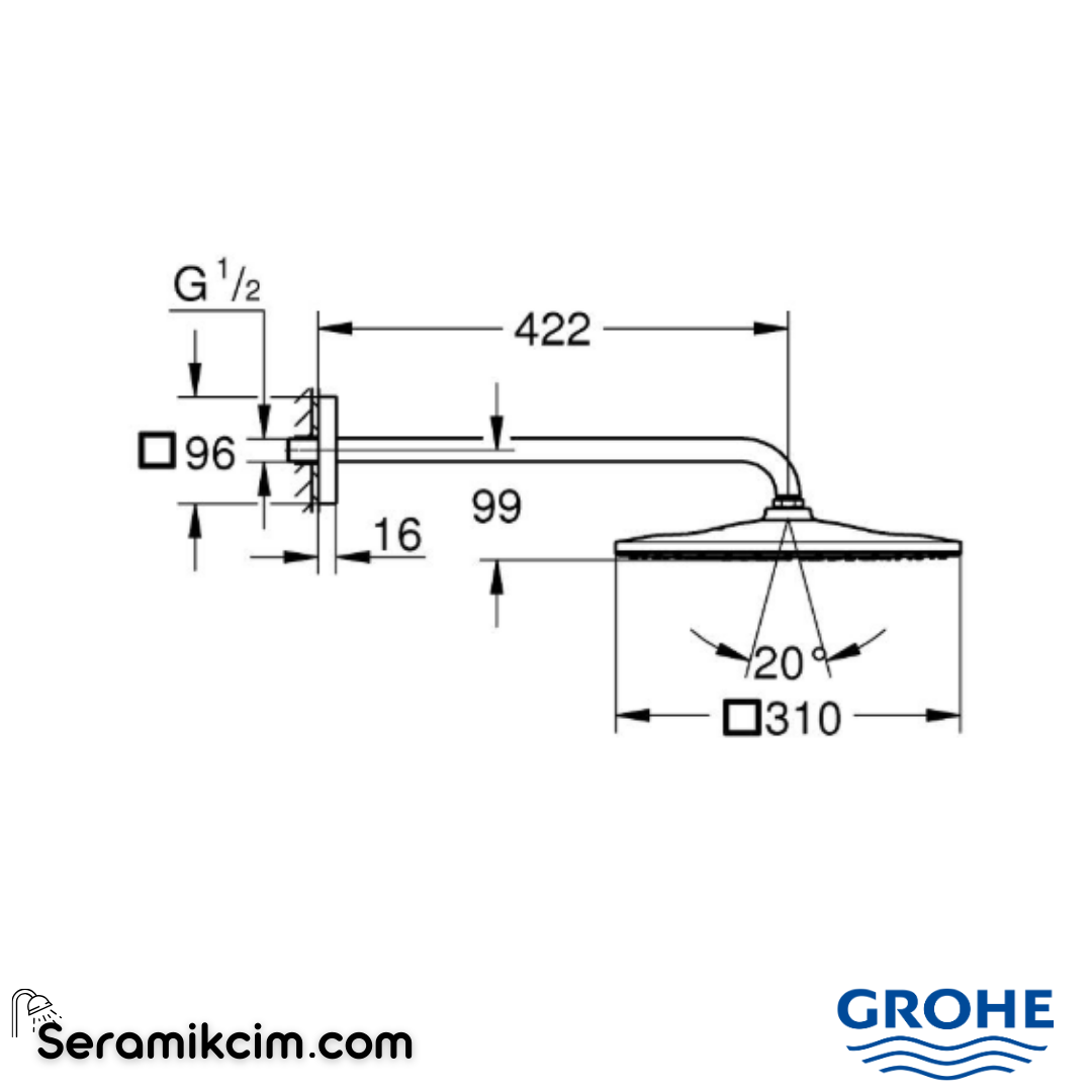 Grohe Rainshower Mono 310 Cube Tepe Duşu Seti, 31 cm, Tek Akışlı, Fırçalı Altın 26564GN0