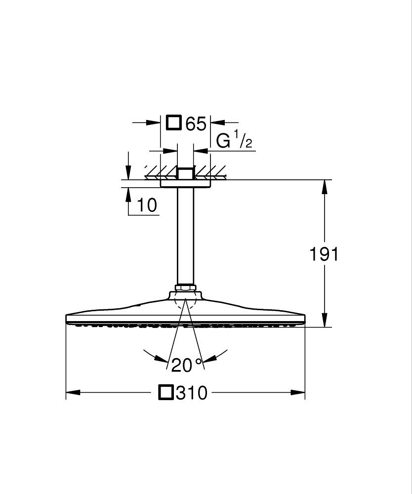 Grohe Rainshower Mono 310 Cube Tepe Duşu Seti, 31 cm, Parlak Altın 26566GL0
