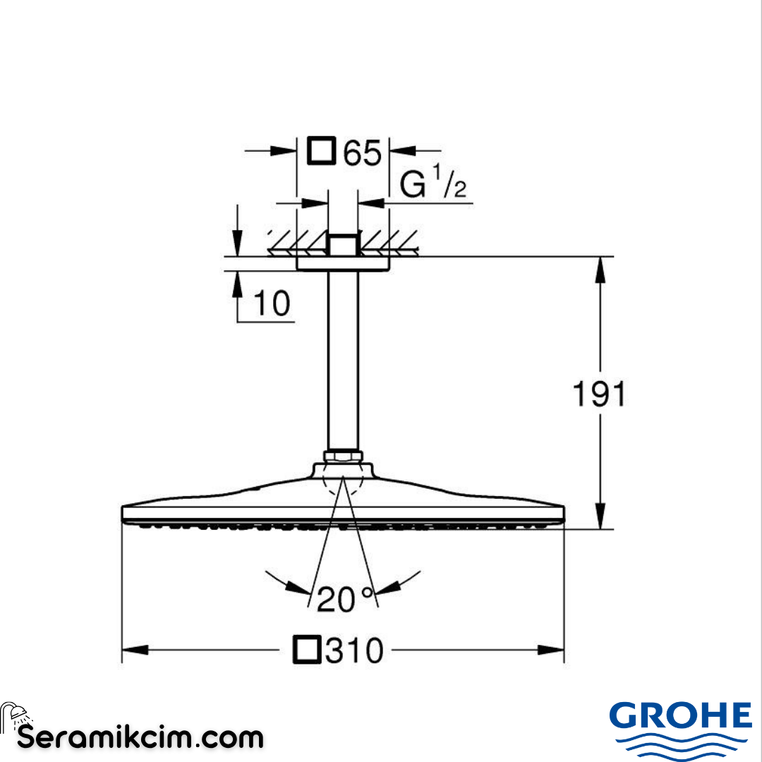 Grohe Rainshower Mono 310 Tepe Duşu Set Tavandan Parlak Bakır 26566DA0