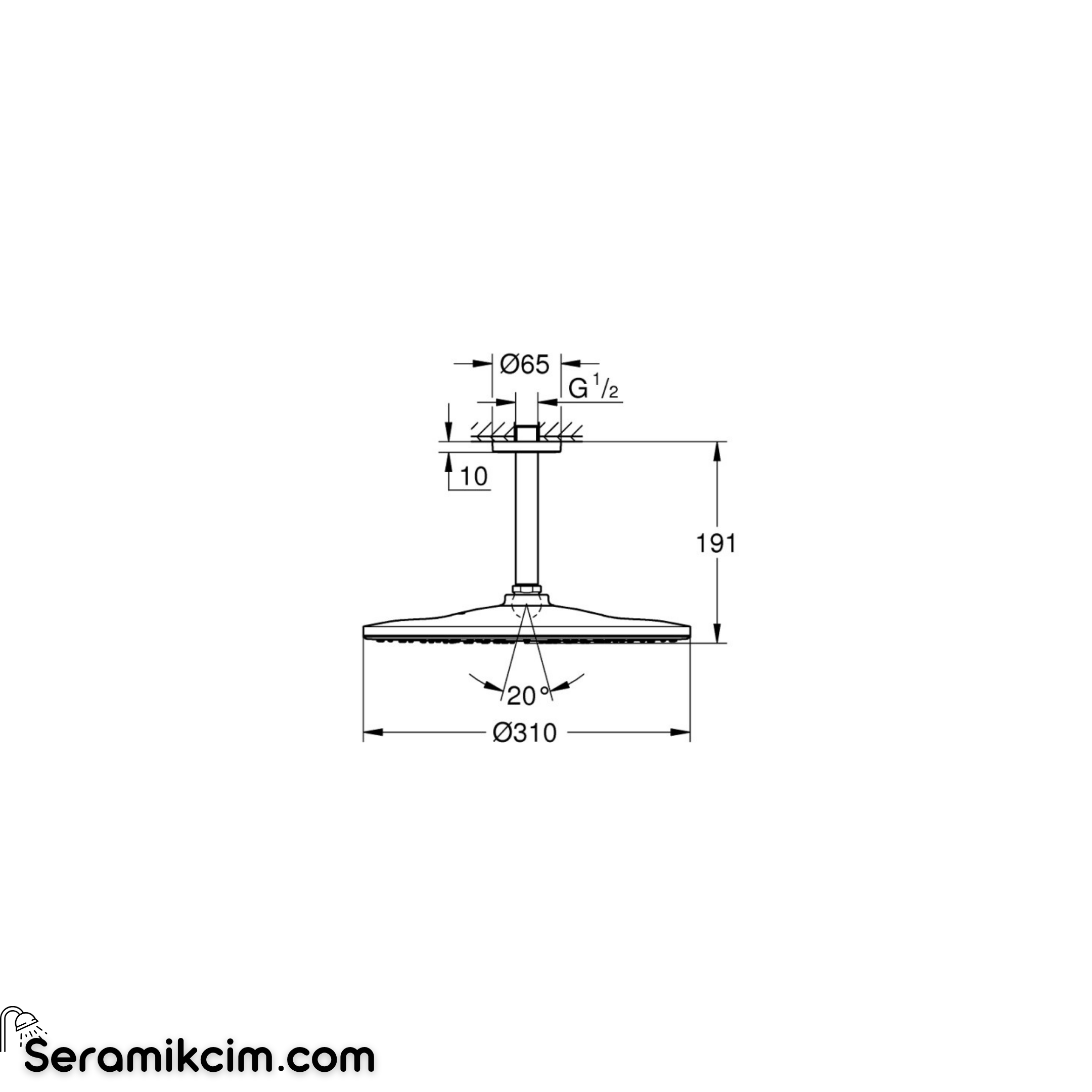 Grohe Rainshower Mono 310 Tepe Duşu Seti, 31 cm, Fırçalı Sert Grafit 26560AL0