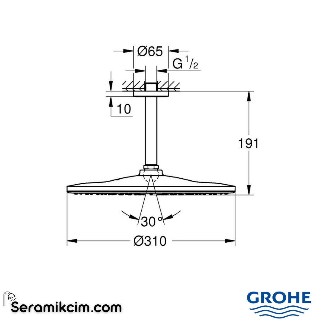 Grohe Rainshower Mono 310 Tepe Duşu Seti, 31cm Krom 26560000