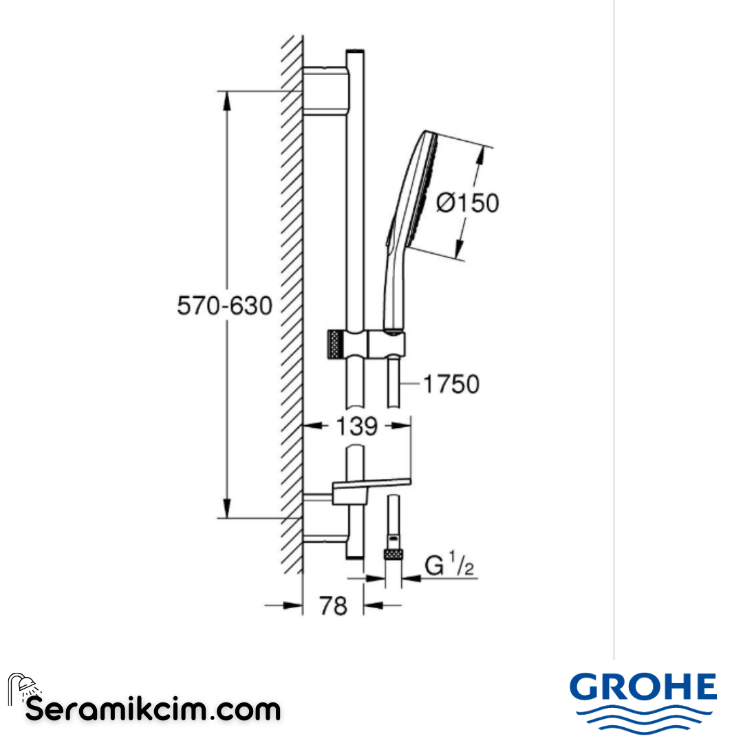 Grohe RainShower SmartActive 130 Cube Sürgülü Duş Seti, 3 Fonksiyonlu Krom 26584000