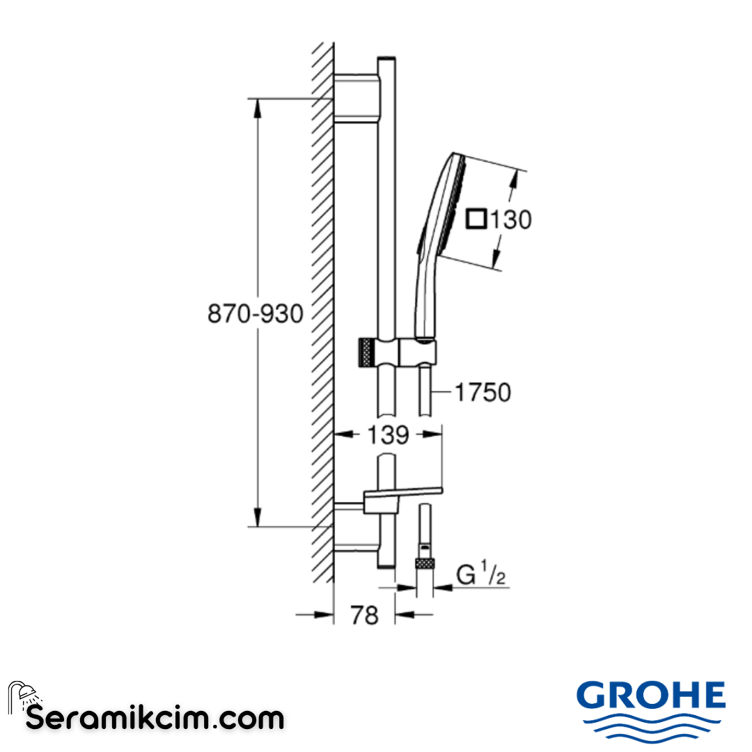 Grohe RainShower SmartActive 130 Cube Sürgülü Duş Seti, 3 Fonksiyonlu Krom 26587000