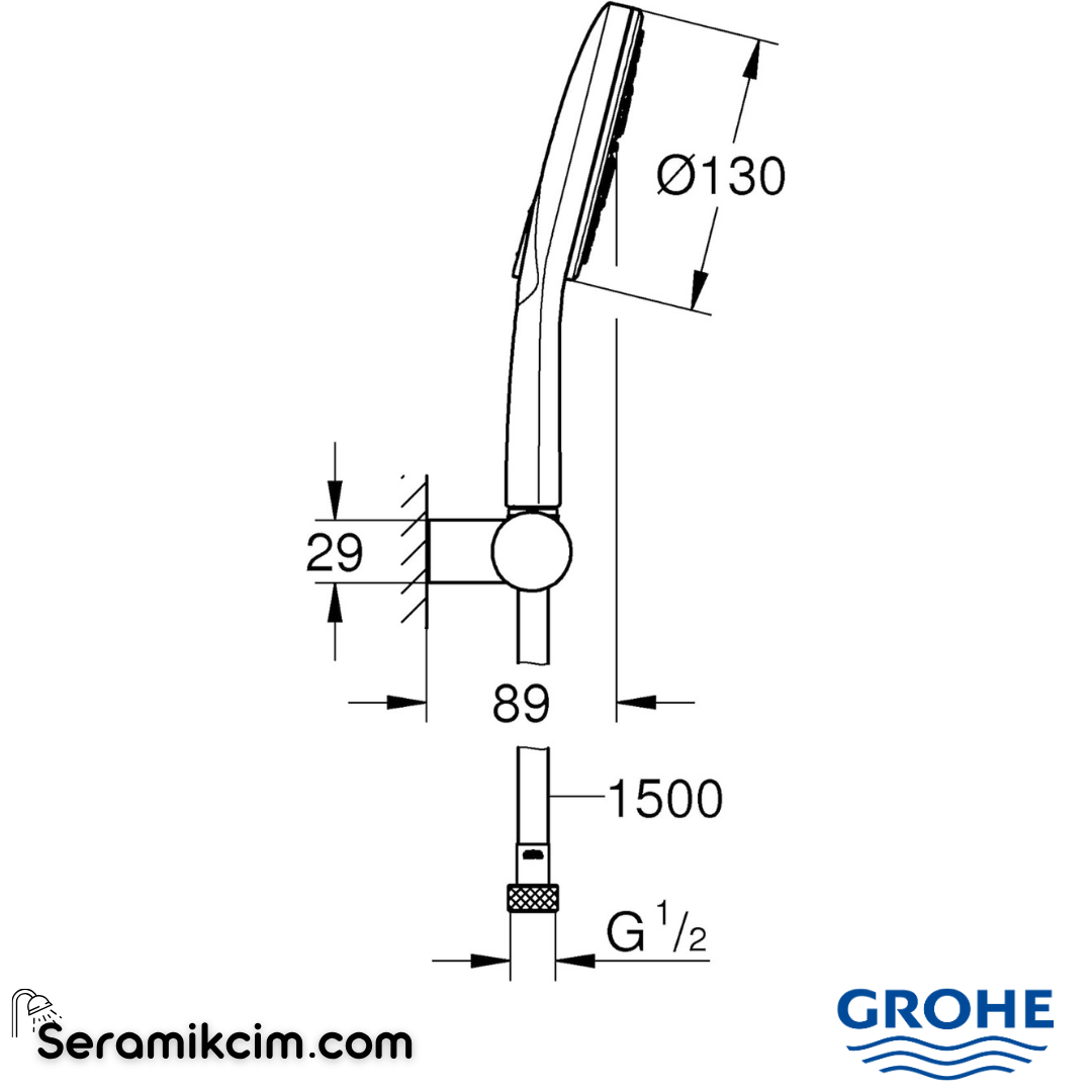 Grohe RainShower SmartActive 130 El Duşu, 3 Fonksiyonlu, Krom-Beyaz 26580LS0