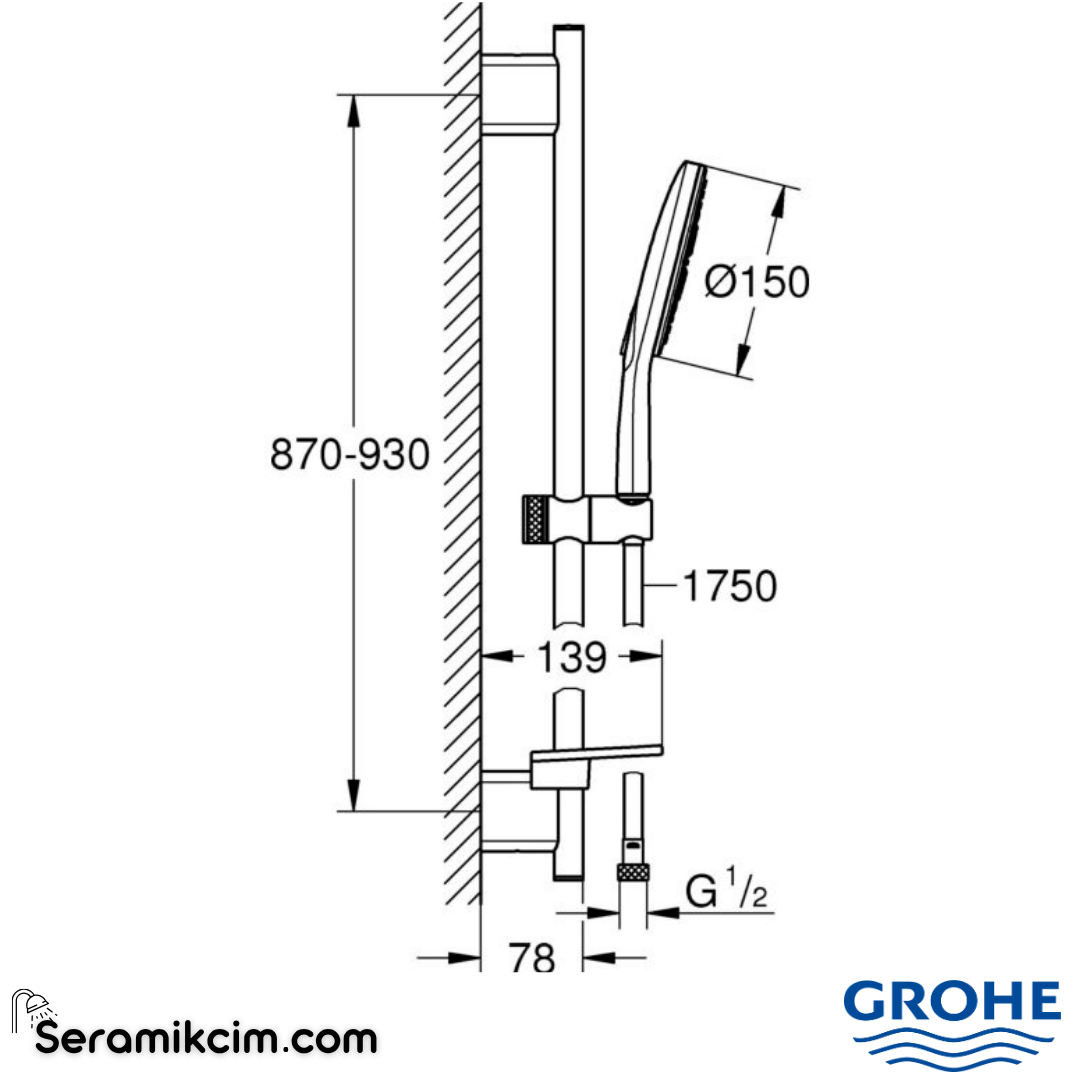 Grohe RainShower SmartActive 150 Sürgülü Duş Seti, 3 Fonksiyonlu Krom 26594000 - 26594000