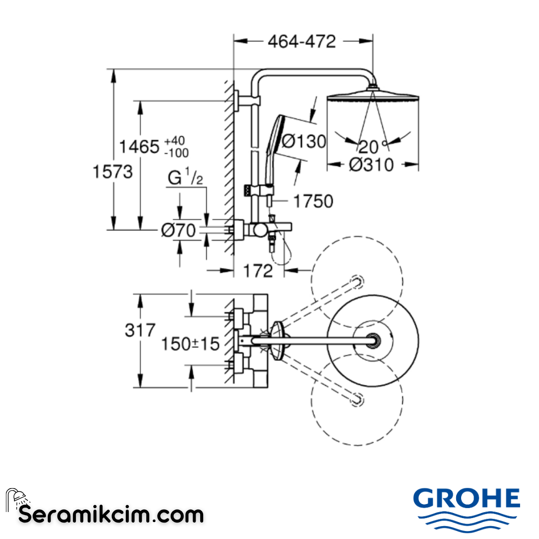 Grohe RainShower SmartActive 310 Duş Bataryalı Duş Sistemi Krom 27968001