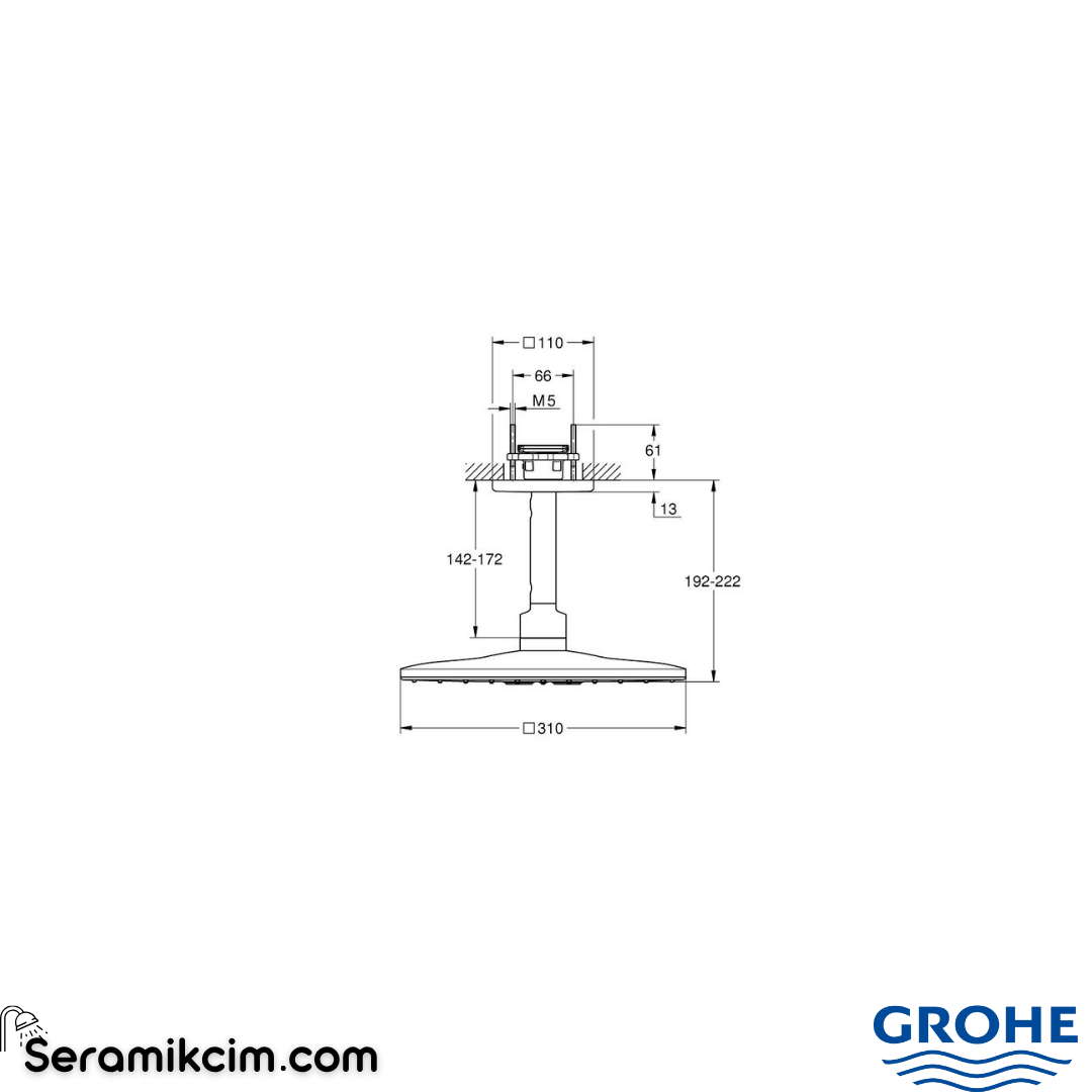 Grohe Rainshower SmartActive 310 Tepe Duşu Set 142mm Parlak Bakır 26481DA0
