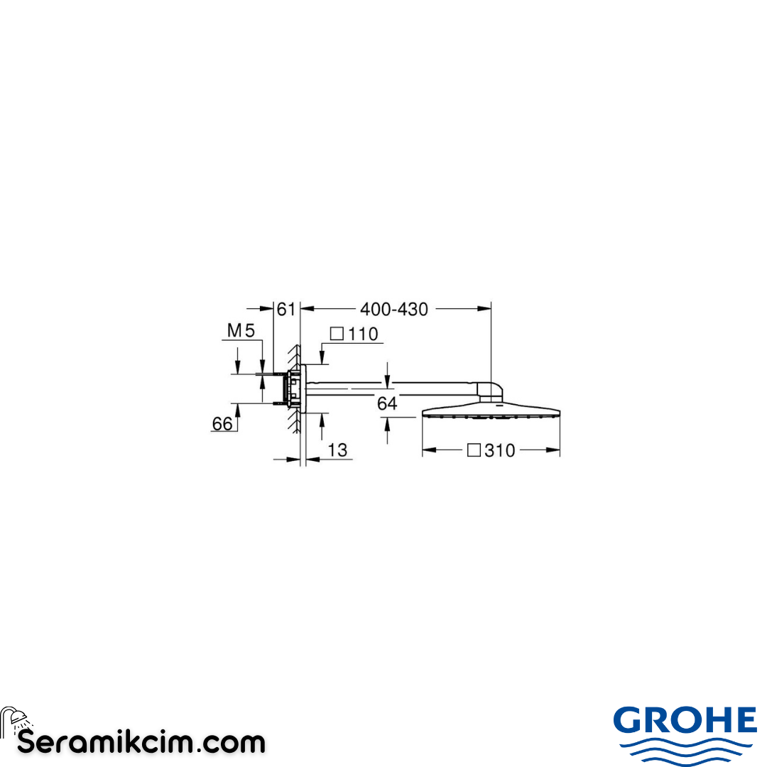 Grohe Rainshower SmartActive 310 Tepe Duşu Set Duvardan Parlak Altın 26479GL0