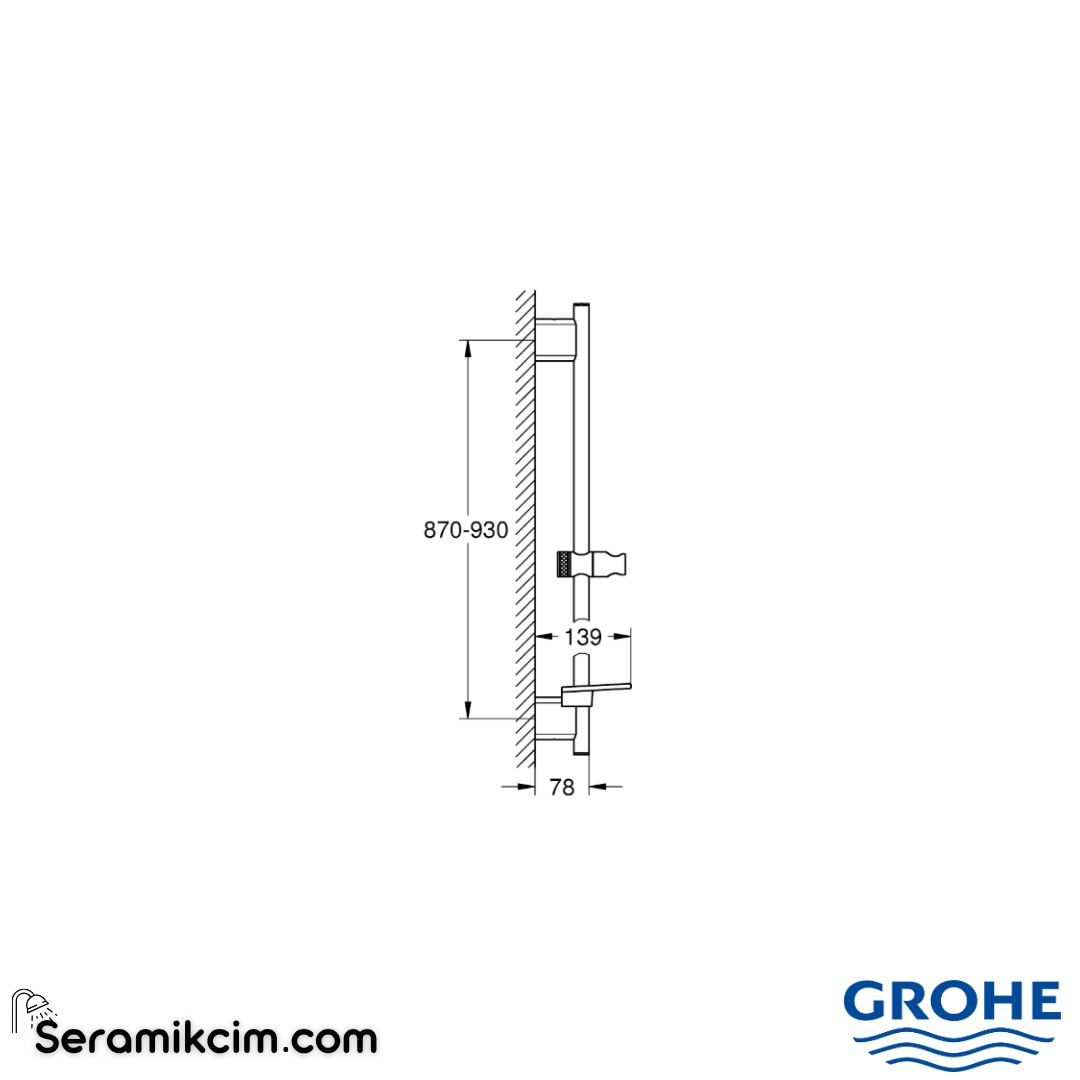 Grohe RainShower SmartActive Duş sürgüsü, 90 cm, Mat Siyah 22125KF0 - 22125KF0