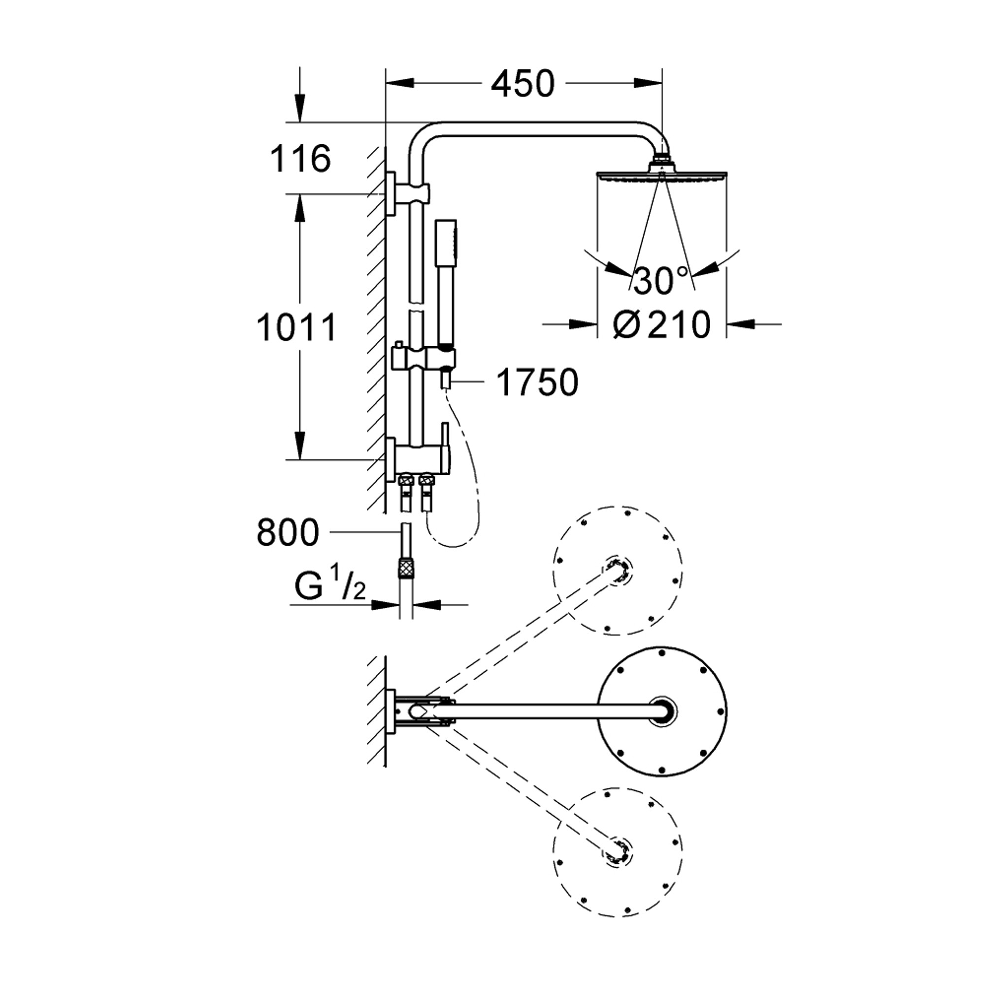Grohe Rainshower System 210 Duvardan Yönlendiricili Duş Sistemi Krom 27058000
