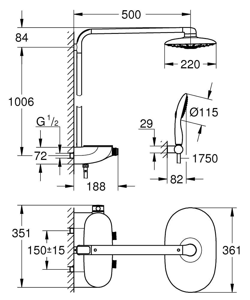 Grohe Rainshower System SmartControl 360 DUO Duvara Monte Termostatik Bataryalı Duş Kolonu, Beyaz 26250LS0
