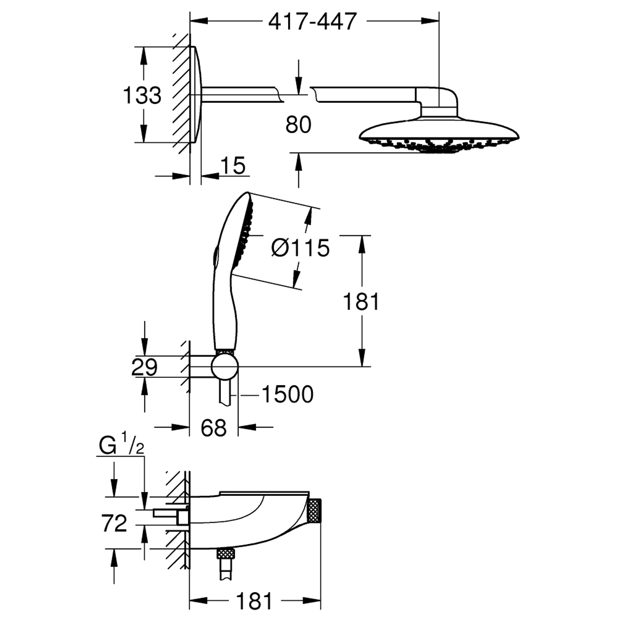 Grohe Rainshower System SmartControl Duo 360 Termostatik Kombi Duş Sistemi Sıva Üstü/Ankastre Krom 26443000