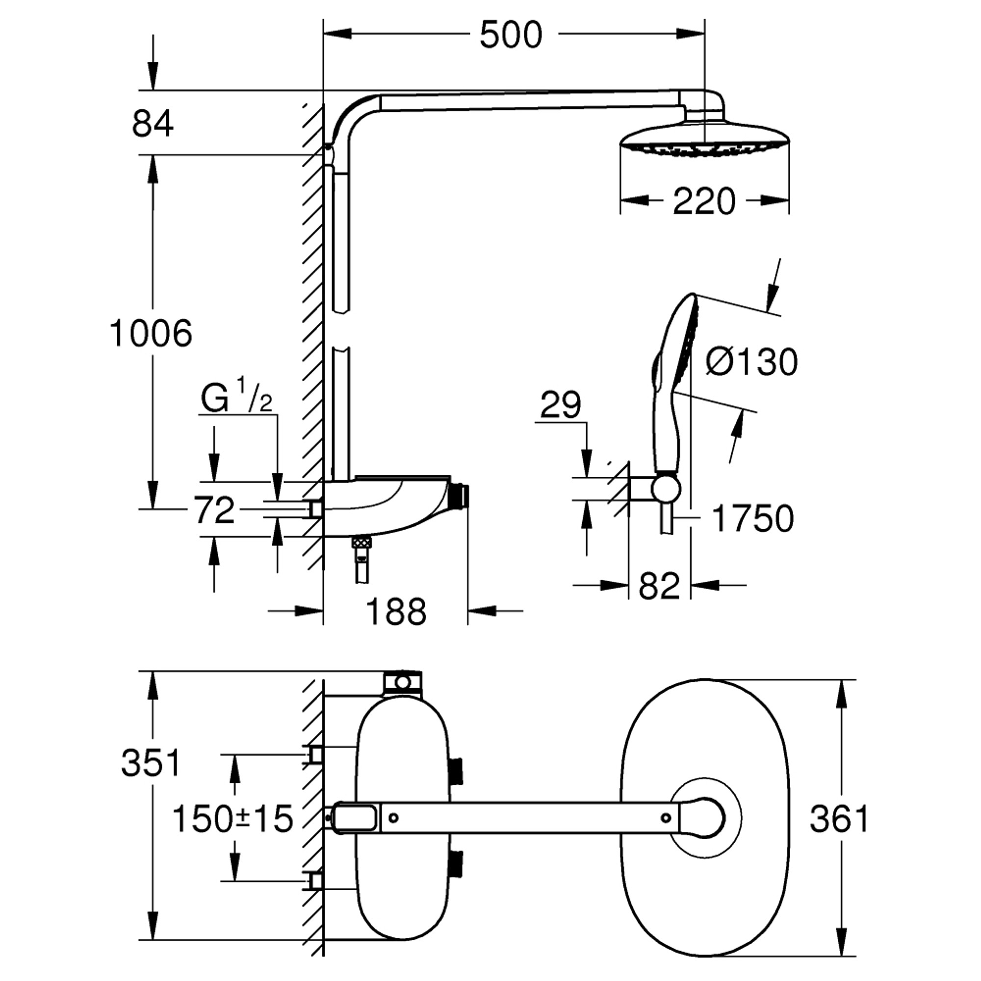 Grohe Rainshower System SmartControl Mono 360 Duvardan Termostatik Duş Sistemi Krom 26361000