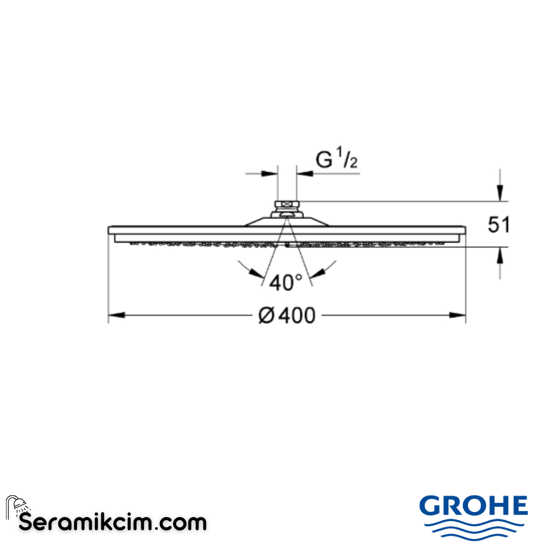 Grohe Rainshower Tepe Duşu, 40 cm Krom 28778000