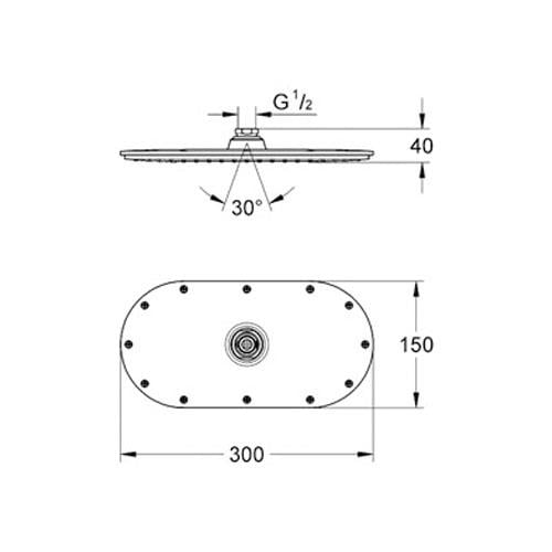 Grohe Rainshower Veris Tepe duşu, 1 Akışlı, 30x15 cm Krom - 27470000