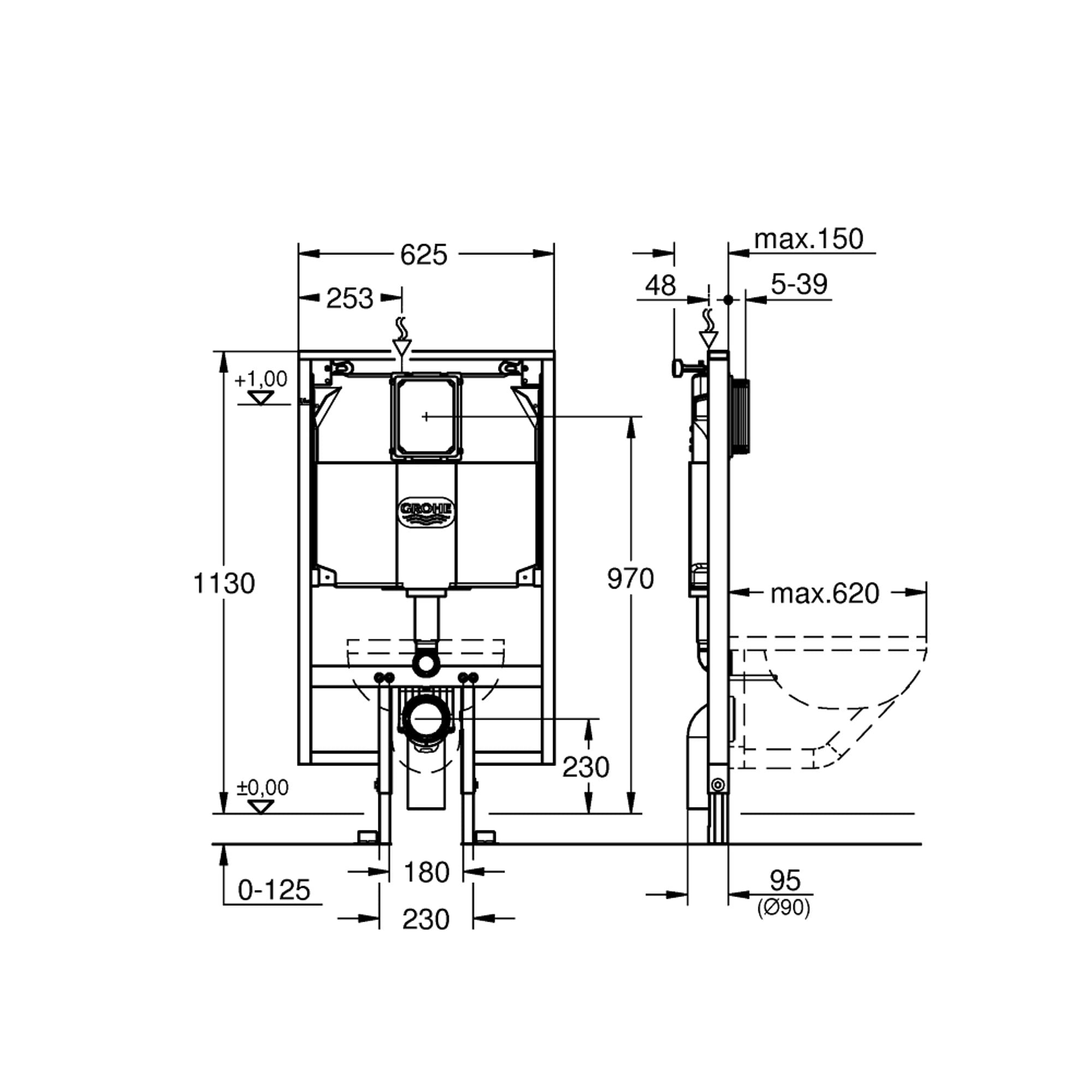 Grohe Rapid SL Klozet Montaj Elemanı 113 cm 80 mm Rezervuarlı 38994000