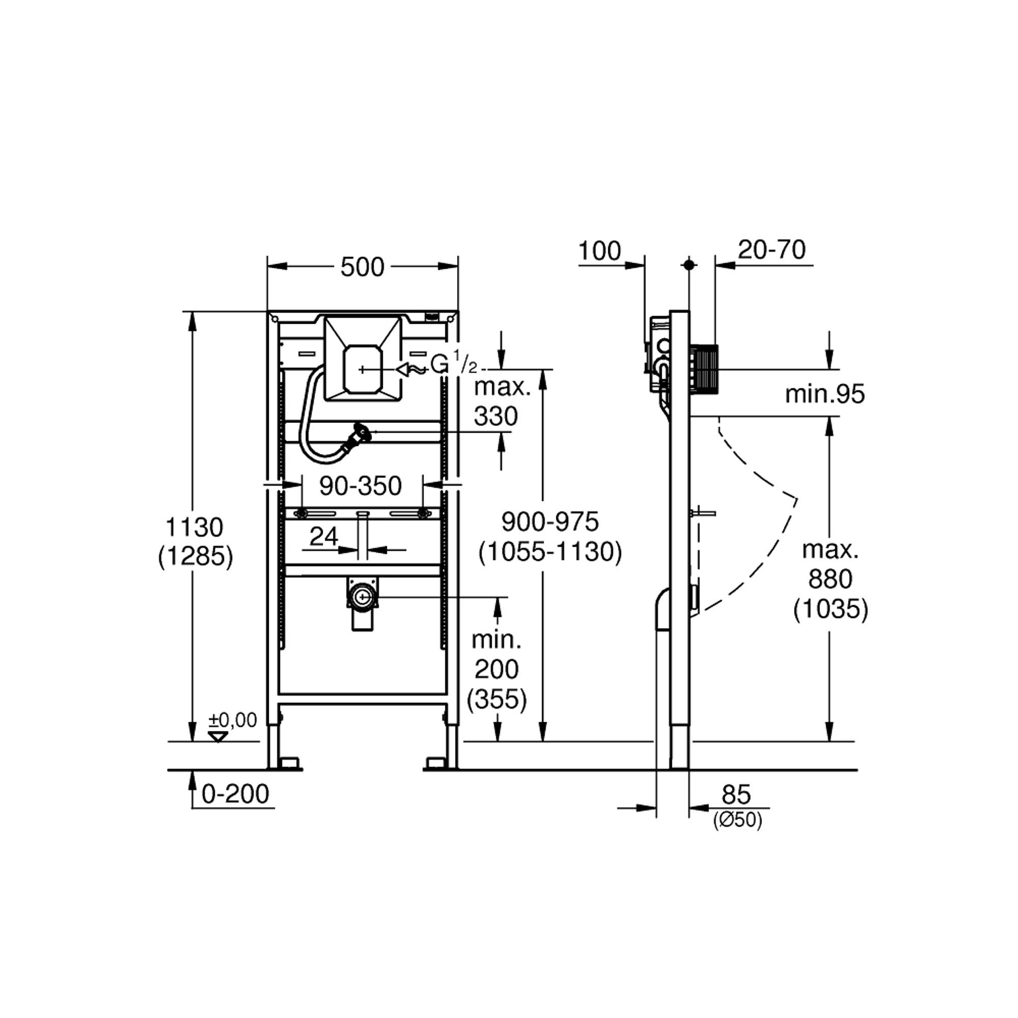 Grohe Rapid SL Rapido U Sıva Altı Gruplu Pisuvar Montaj Elemanı 38786001