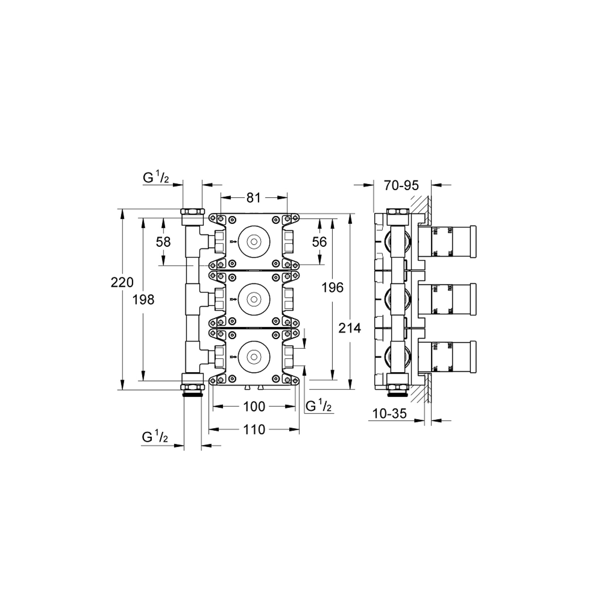 Grohe Rapido C 3 Çıkışlı Debi Kontrolü Sıva Altı Kutusu 26 880 000 35031000