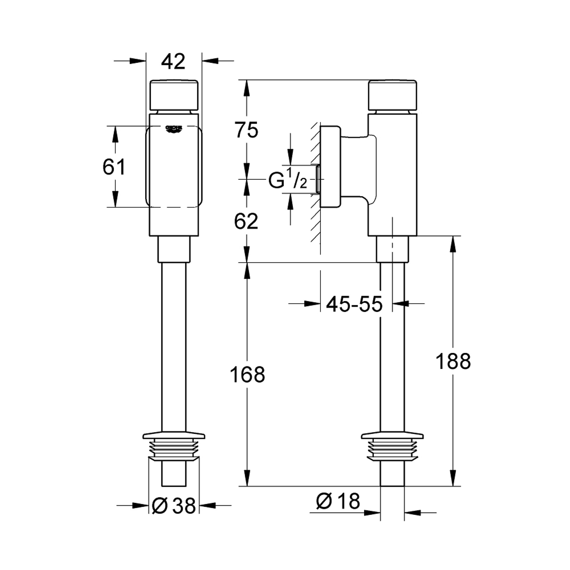 Grohe Rondo Basmalı Mekanik Pisuvar Yıkama Sistemi Üstten Girişli 37342000