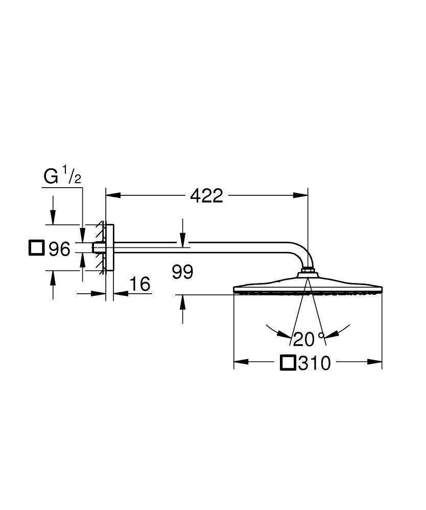 Grohe RSH 310 Mono Cube Tepe Duşu Set Duvardan Mat Siyah 26564Kf0